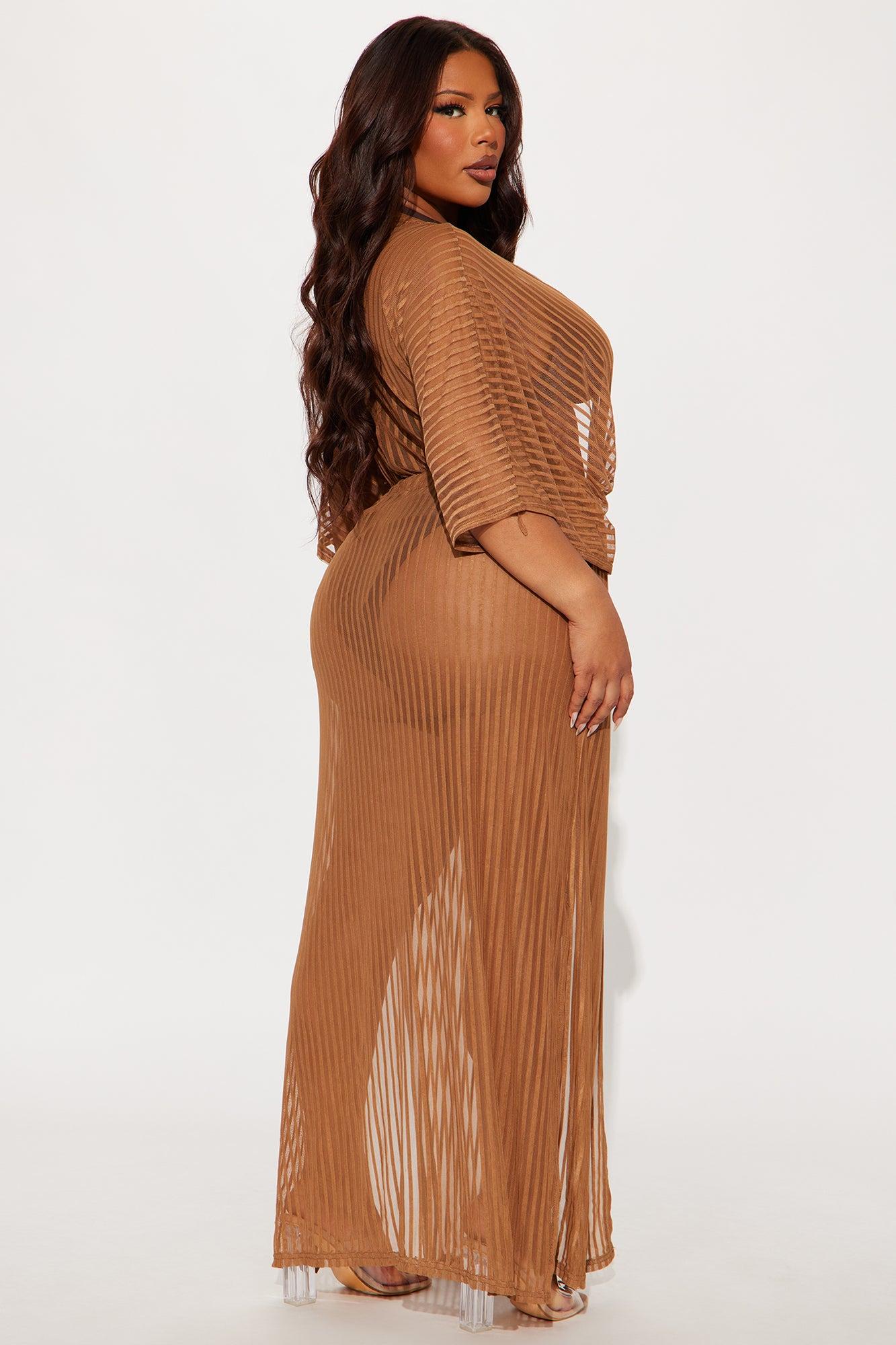 Beach Shade Stripe Cover Up Maxi Kimono - Mocha Product Image