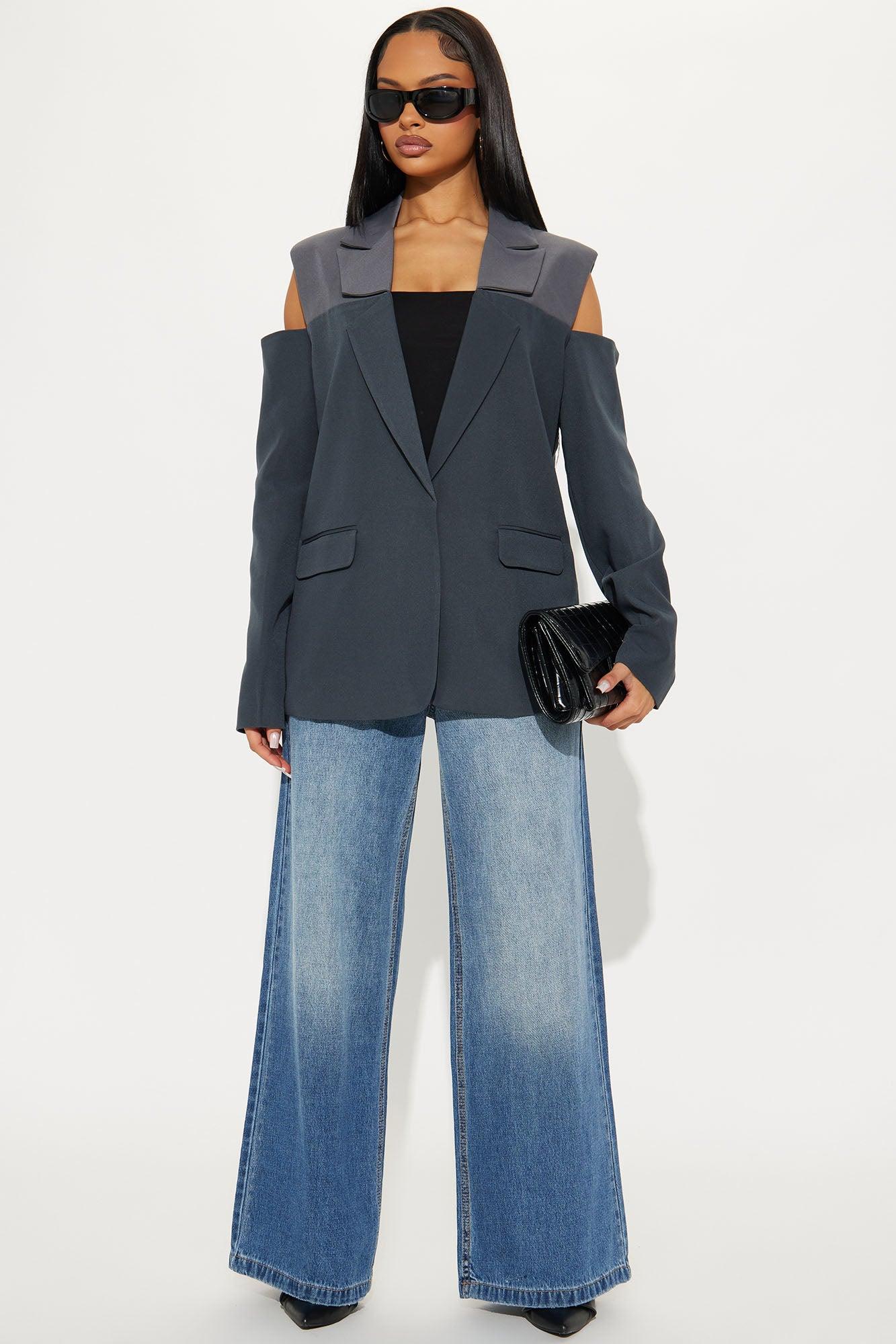 Meet The Deadline Cut Out Blazer - Charcoal Product Image