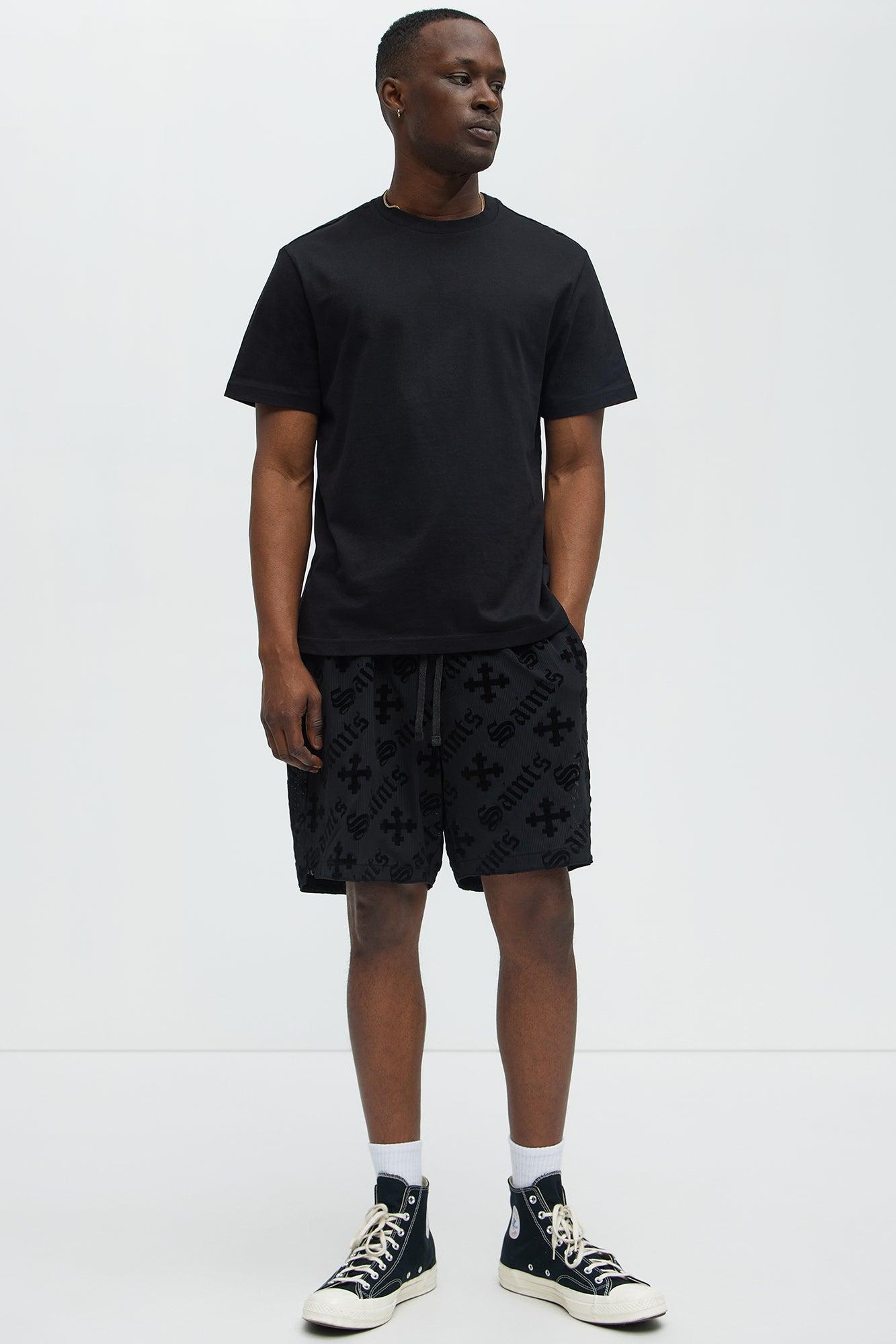 Saints and Crosses All Over Flocking Shorts - Black Product Image