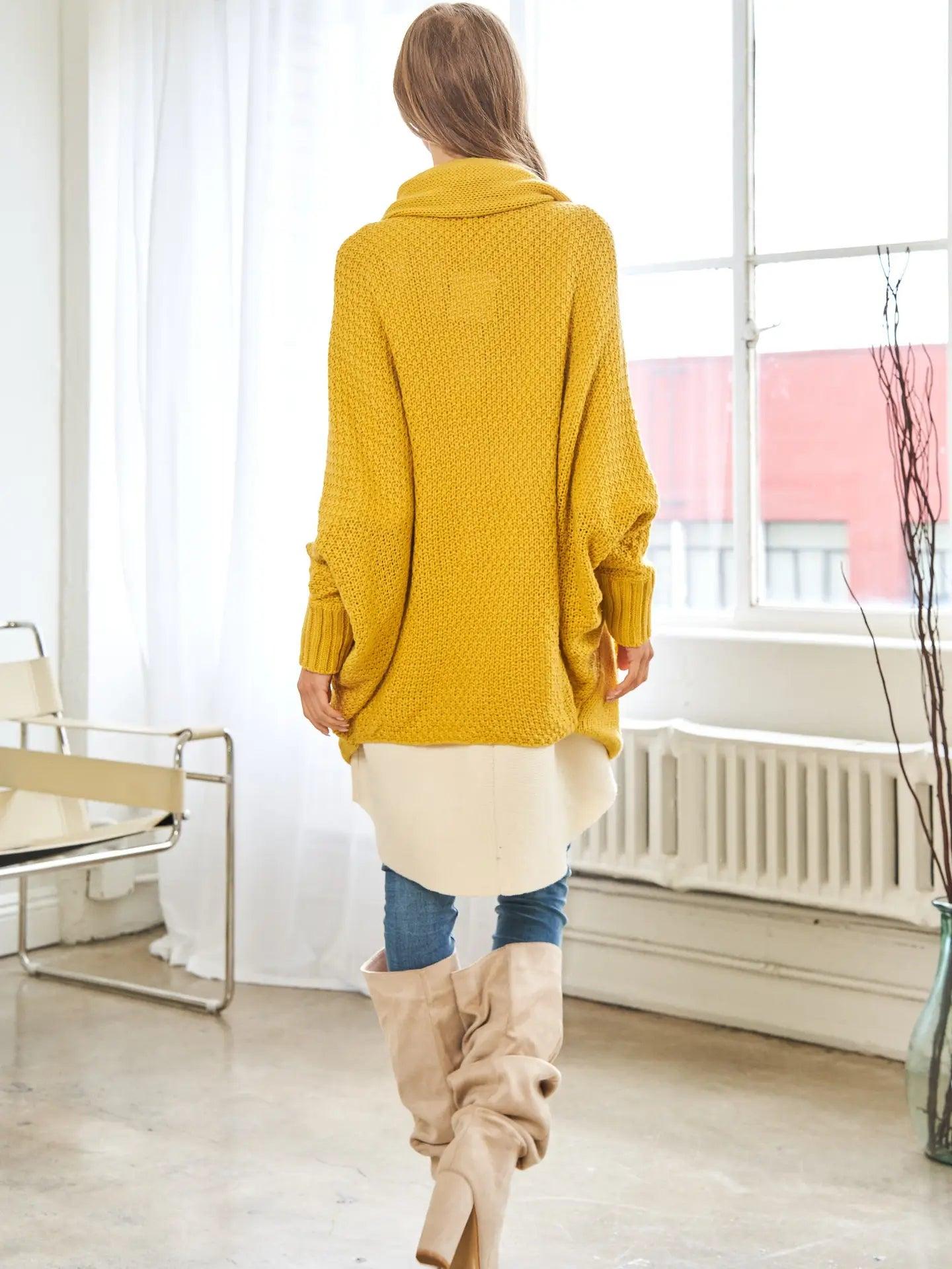 Mustard Knit Dolman Sleeves Cardigan Product Image