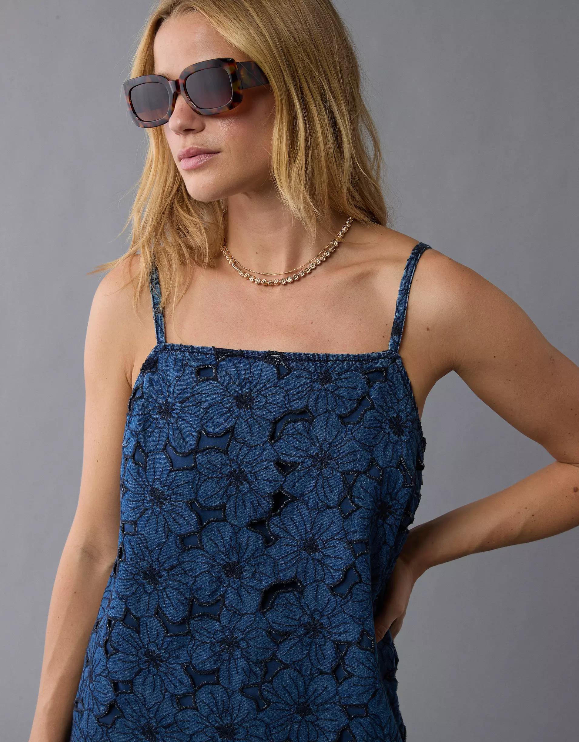 AE Floral Denim Mini Shift Dress Product Image