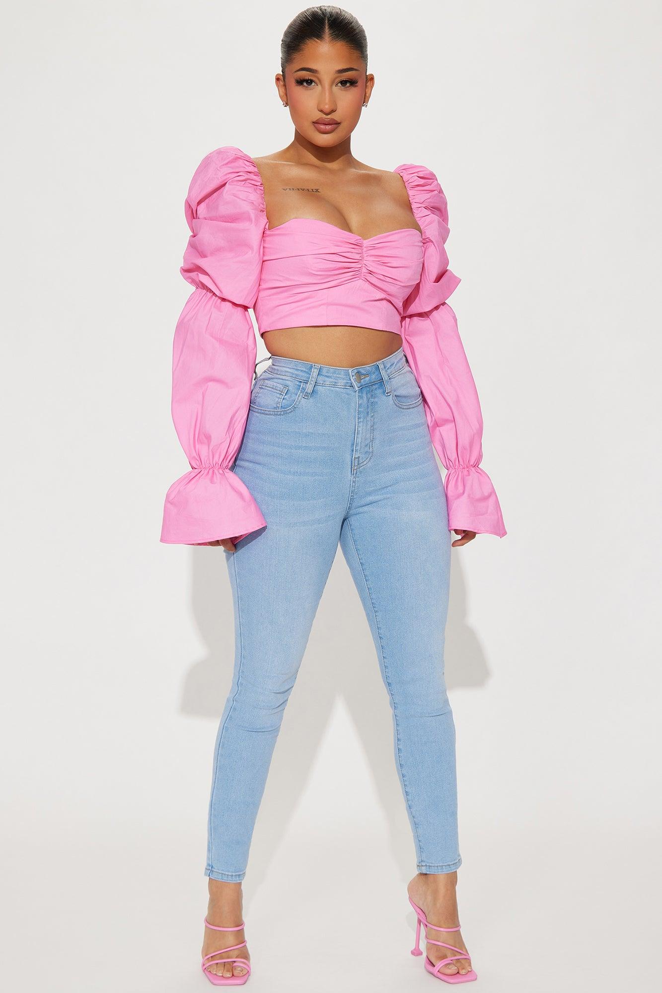 Secret Diary Poplin Corset Top - Pink Product Image