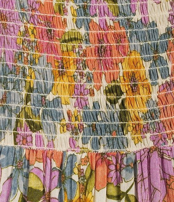 Angie Floral Print V-Neck Sleeveless Knot Front Tiered Crochet Trim Maxi Dress Product Image