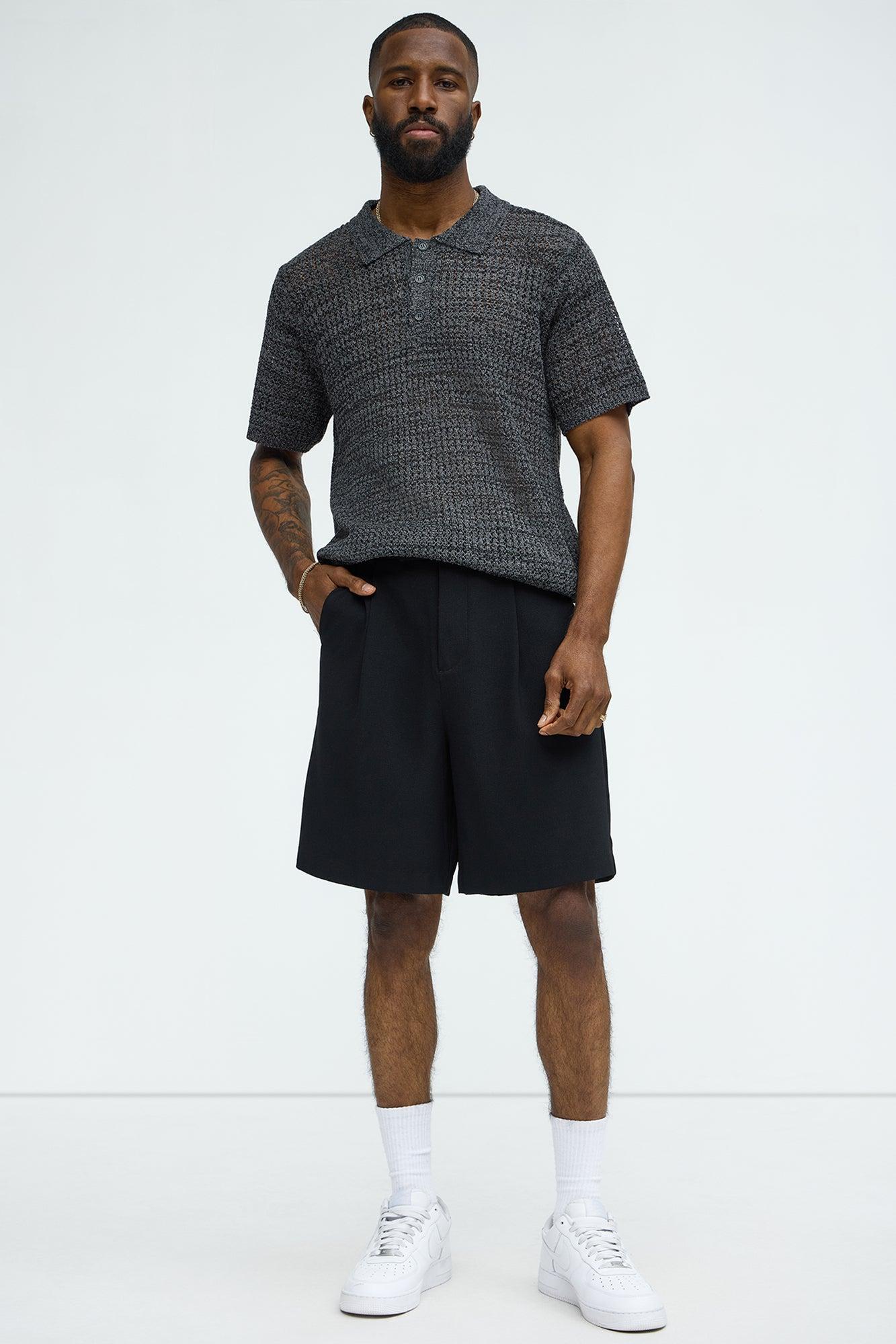 Peppered Open Knit Polo - Grey/combo Product Image