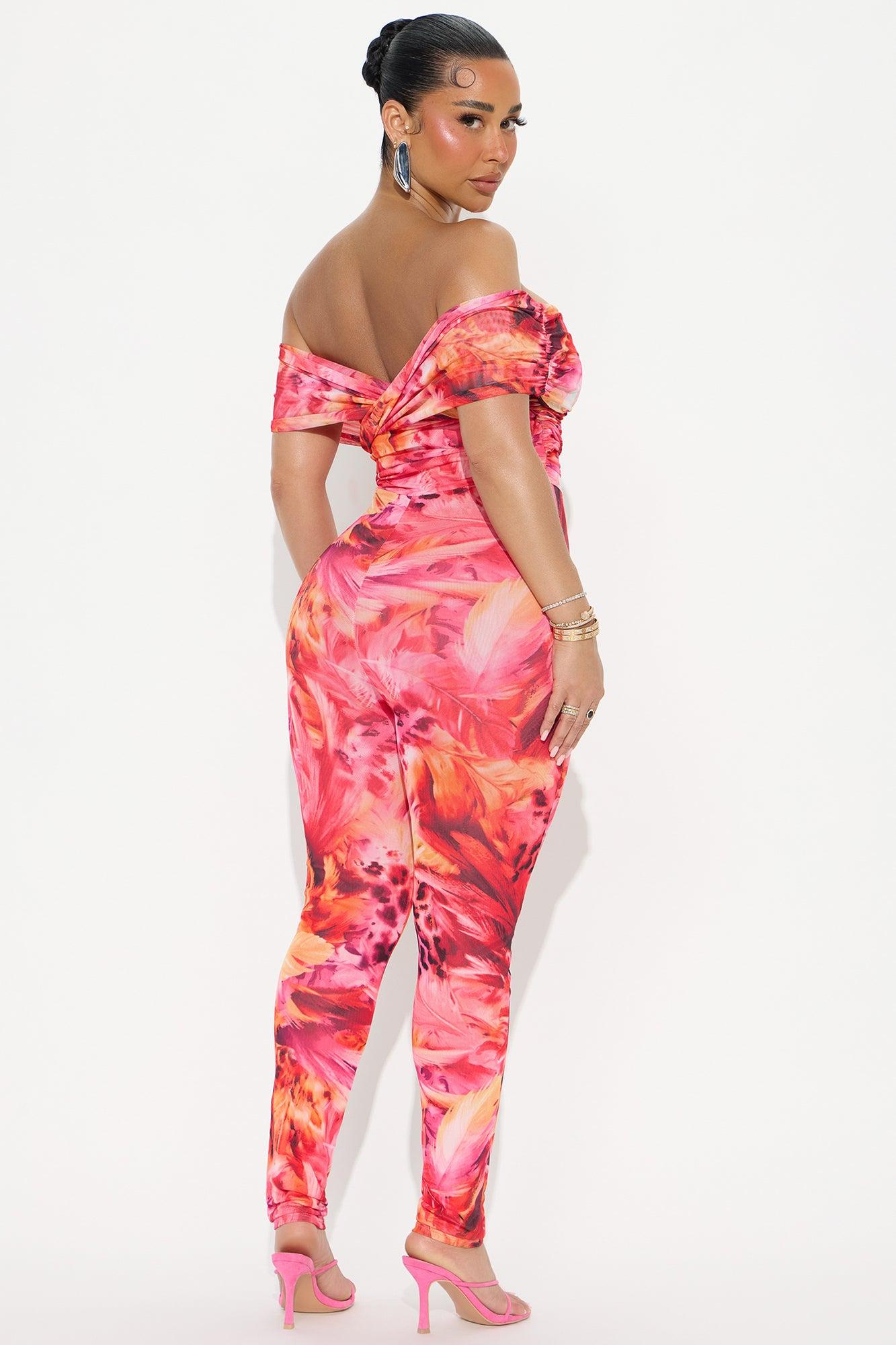 Vacation Countdown Mesh Jumpsuit - Pink/combo Product Image