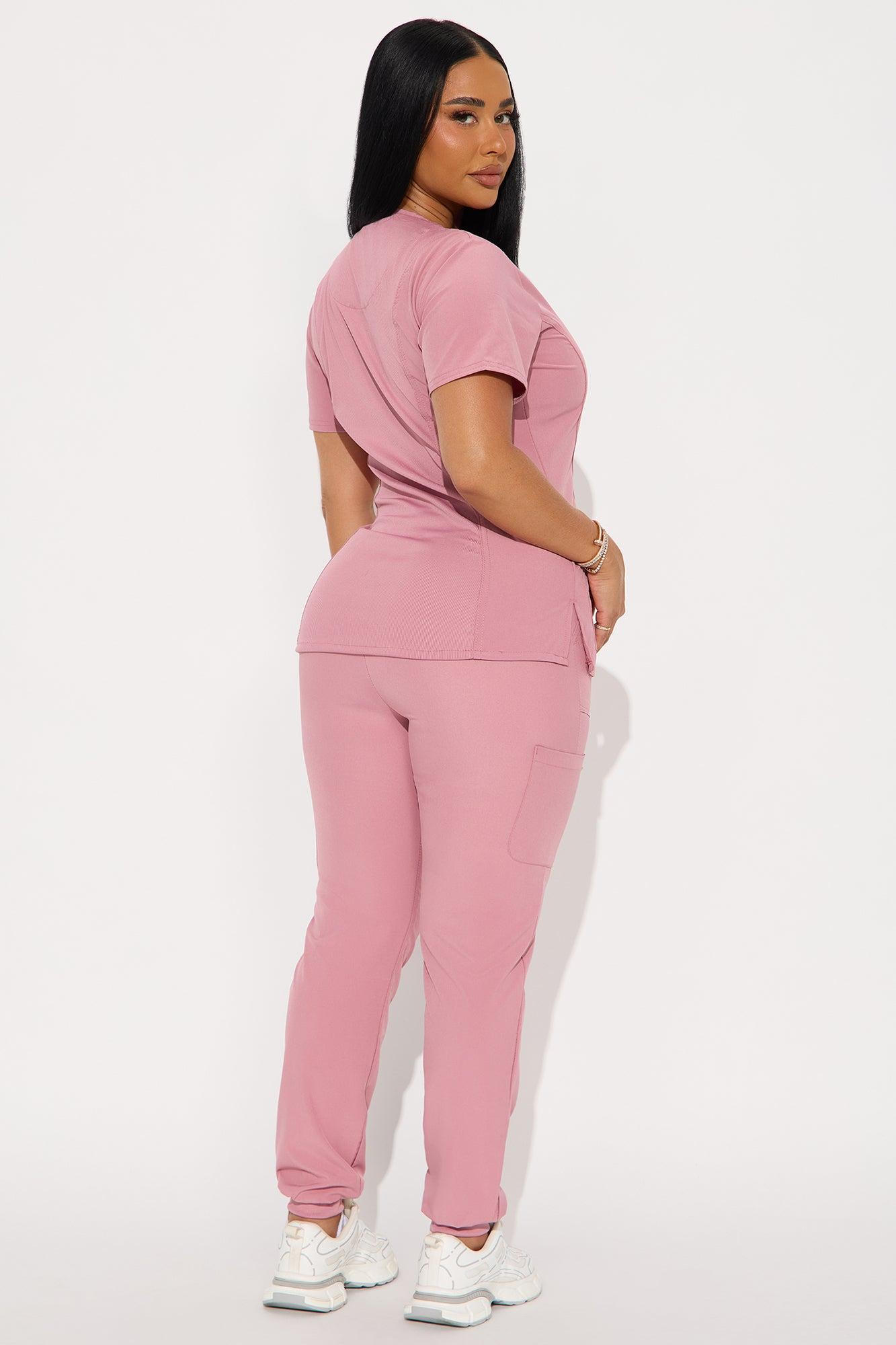 Checked In 4 Way Stretch Scrub Uniform Jogger Set - Mauve Female Product Image