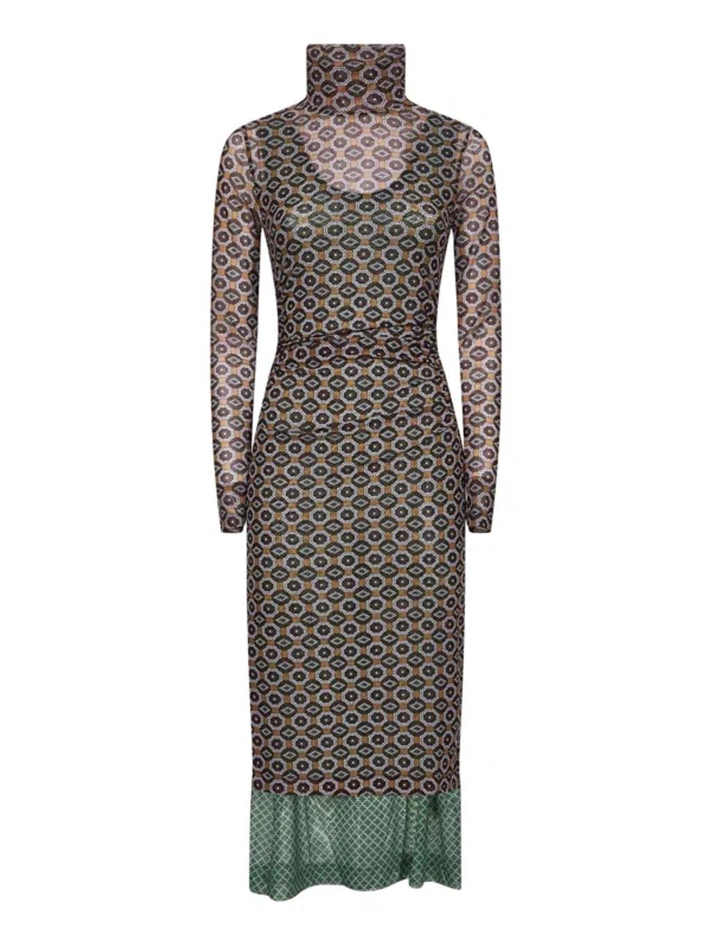 DRIES VAN NOTEN Hofes Turtleneck Sheer Layered Midi Dress In Green Product Image