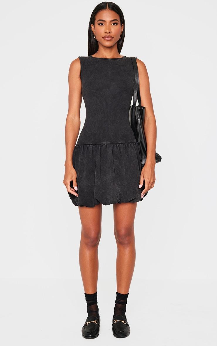Dark Grey Acid Wash Puffball Dress Product Image