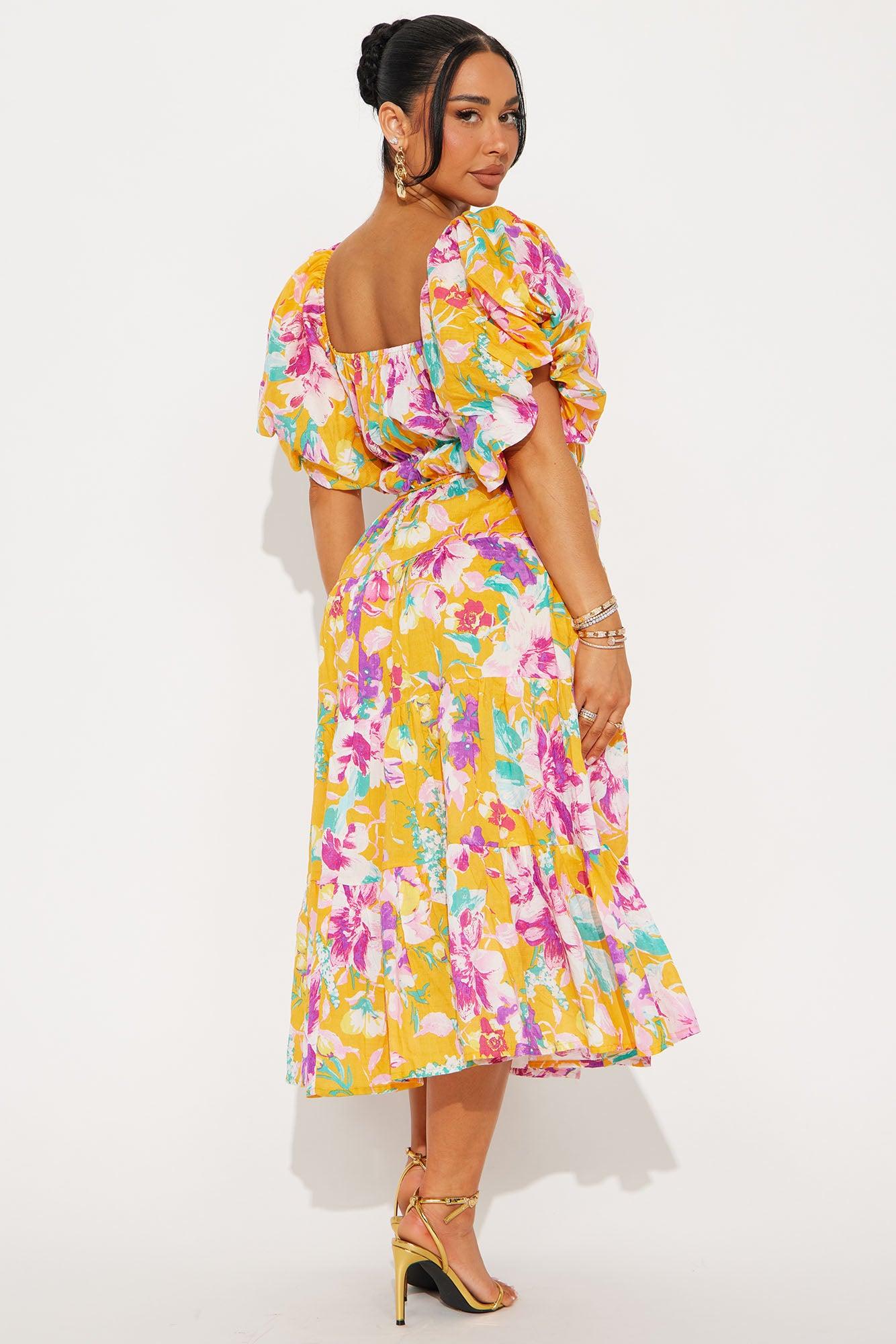 Magnolia Tiered Midi Dress - Mustard Product Image