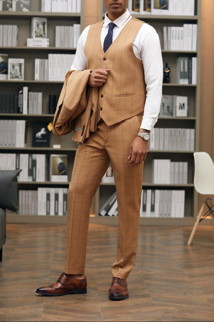 Stacy Adams - 3 Piece Suit 2 Buttons Windowpane Hybrid Fit In Rust Product Image