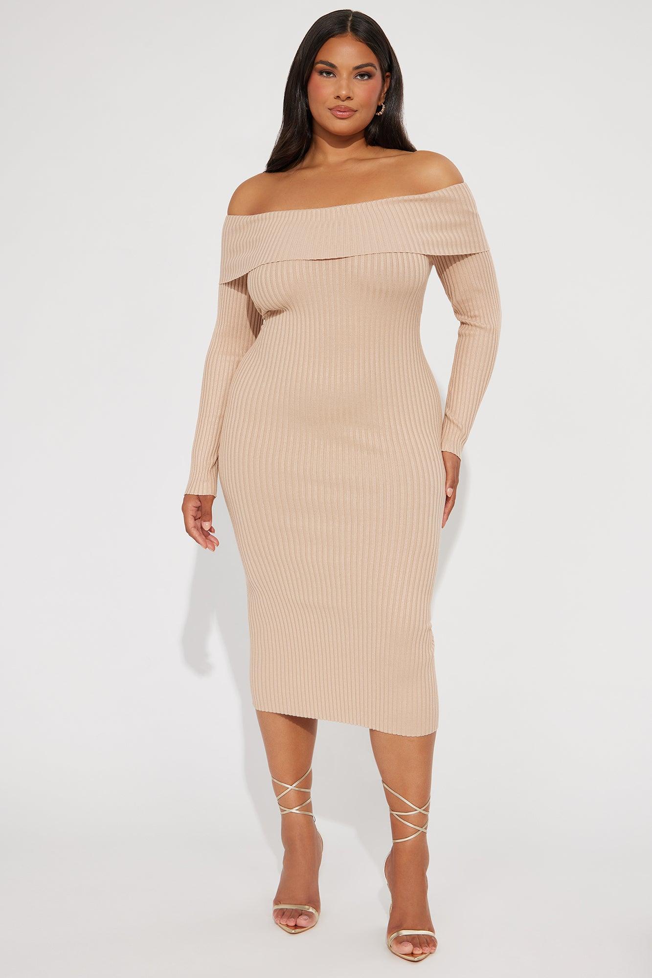 Going Steady Ribbed Midi Dress - Taupe Product Image
