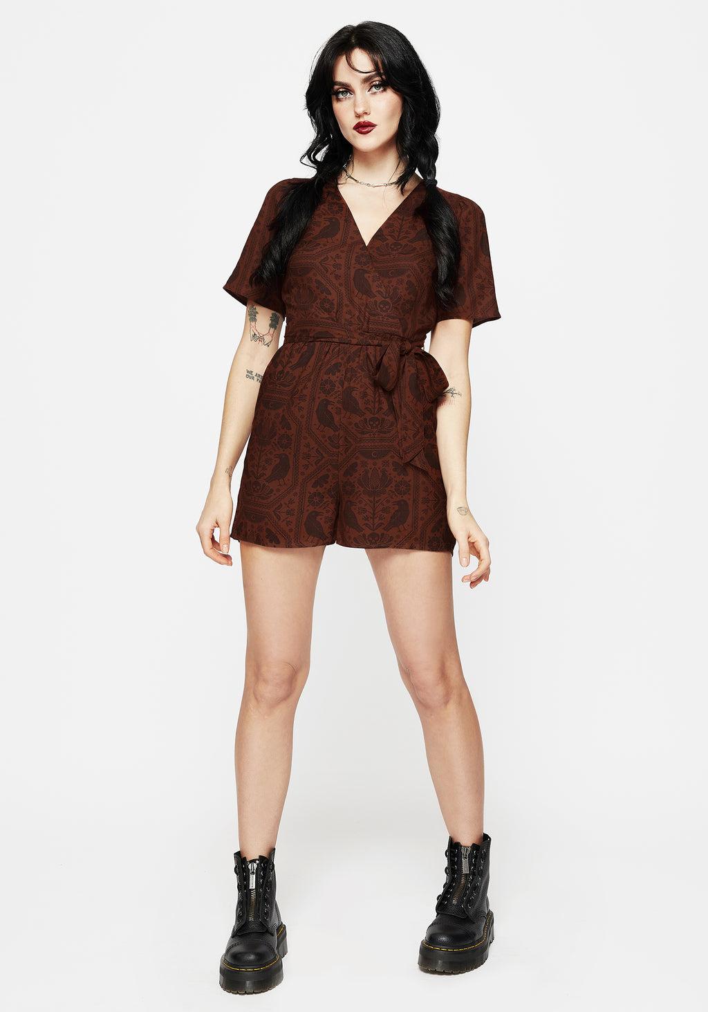 Annabel Raven Print Tie Waist Playsuit - Rust Product Image