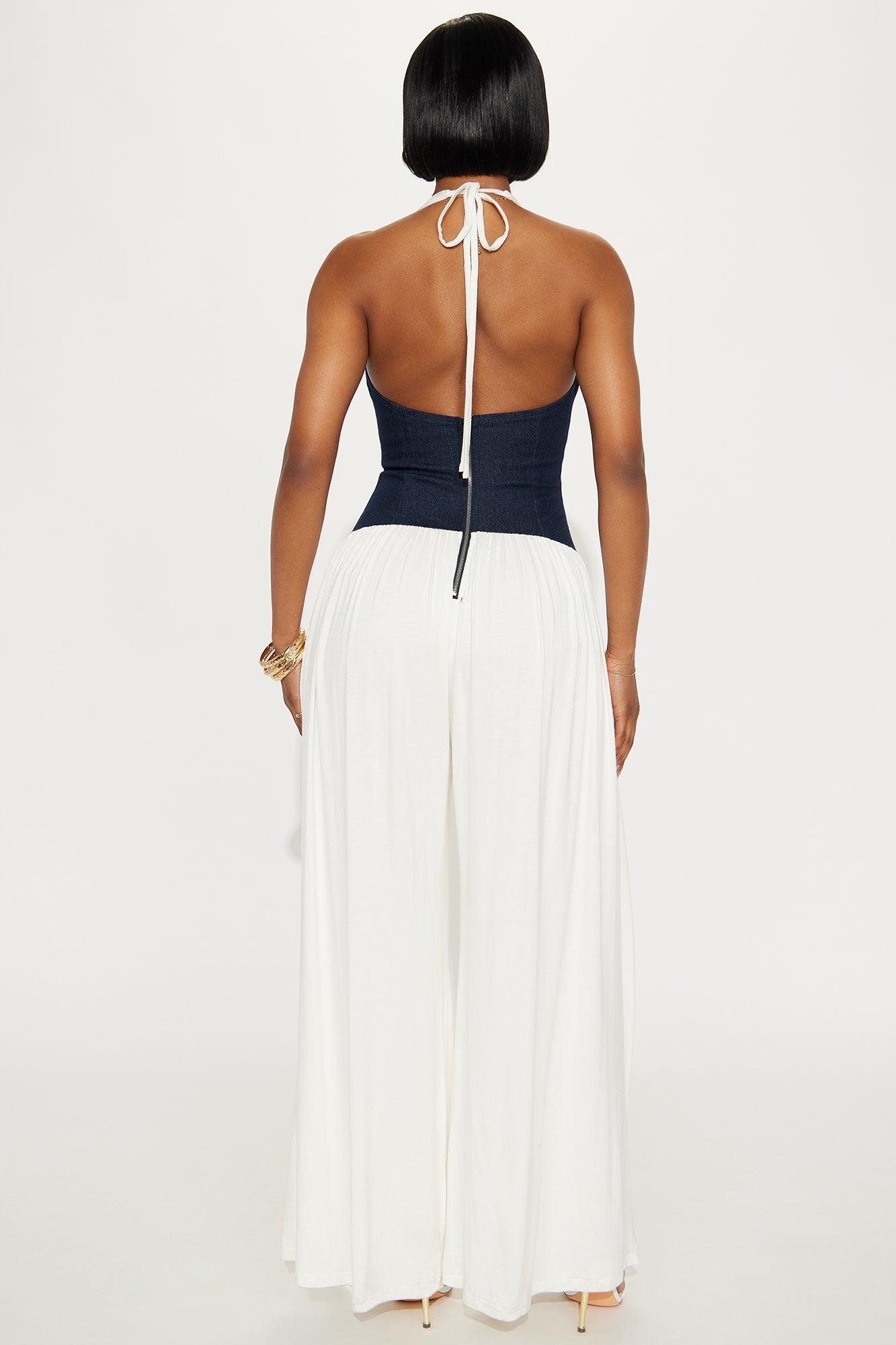 Jamila Halter Wide Leg Jumpsuit - Off White/combo Product Image