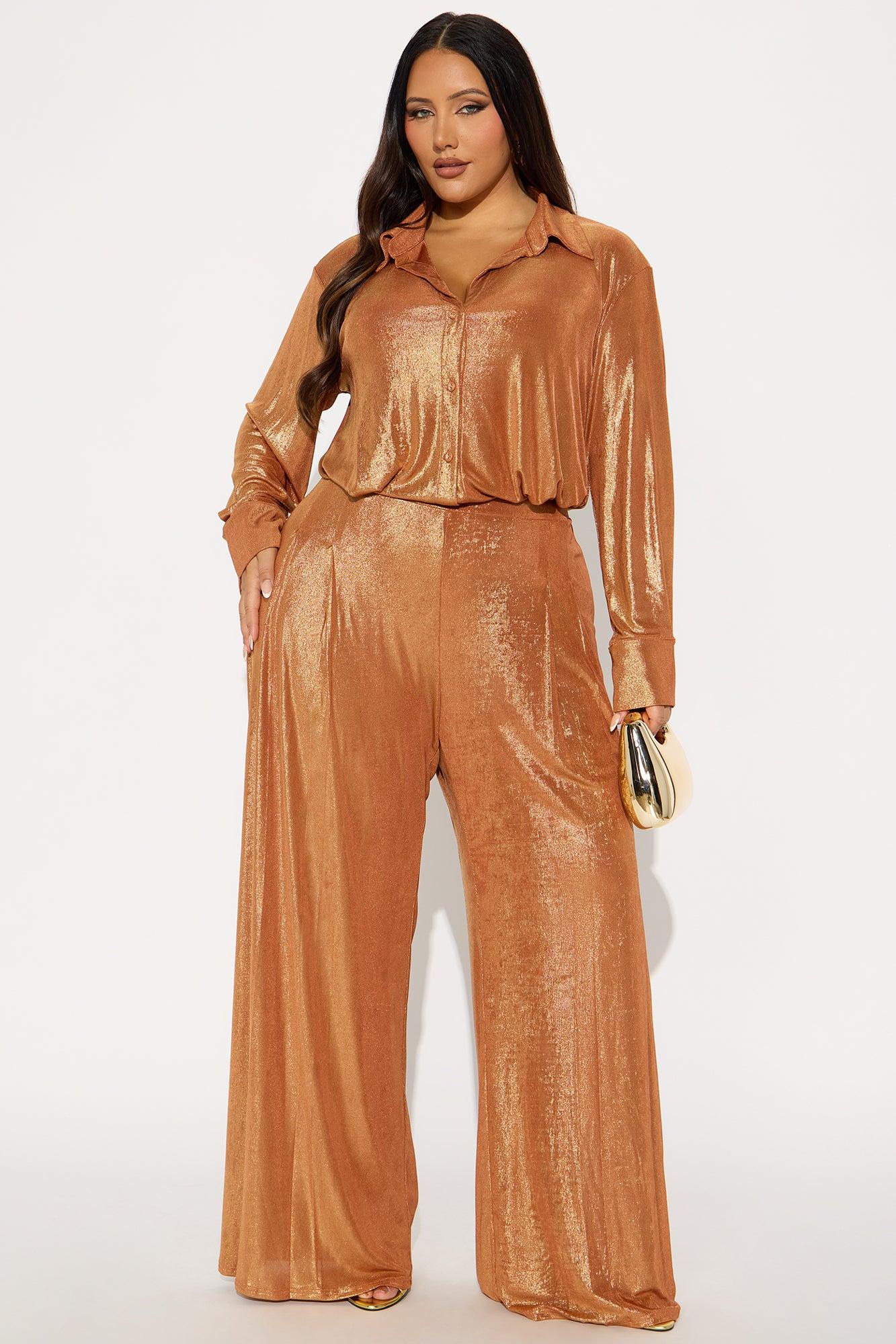 Stella Metallic Knit Bodysuit Pant Set - Copper Female Product Image