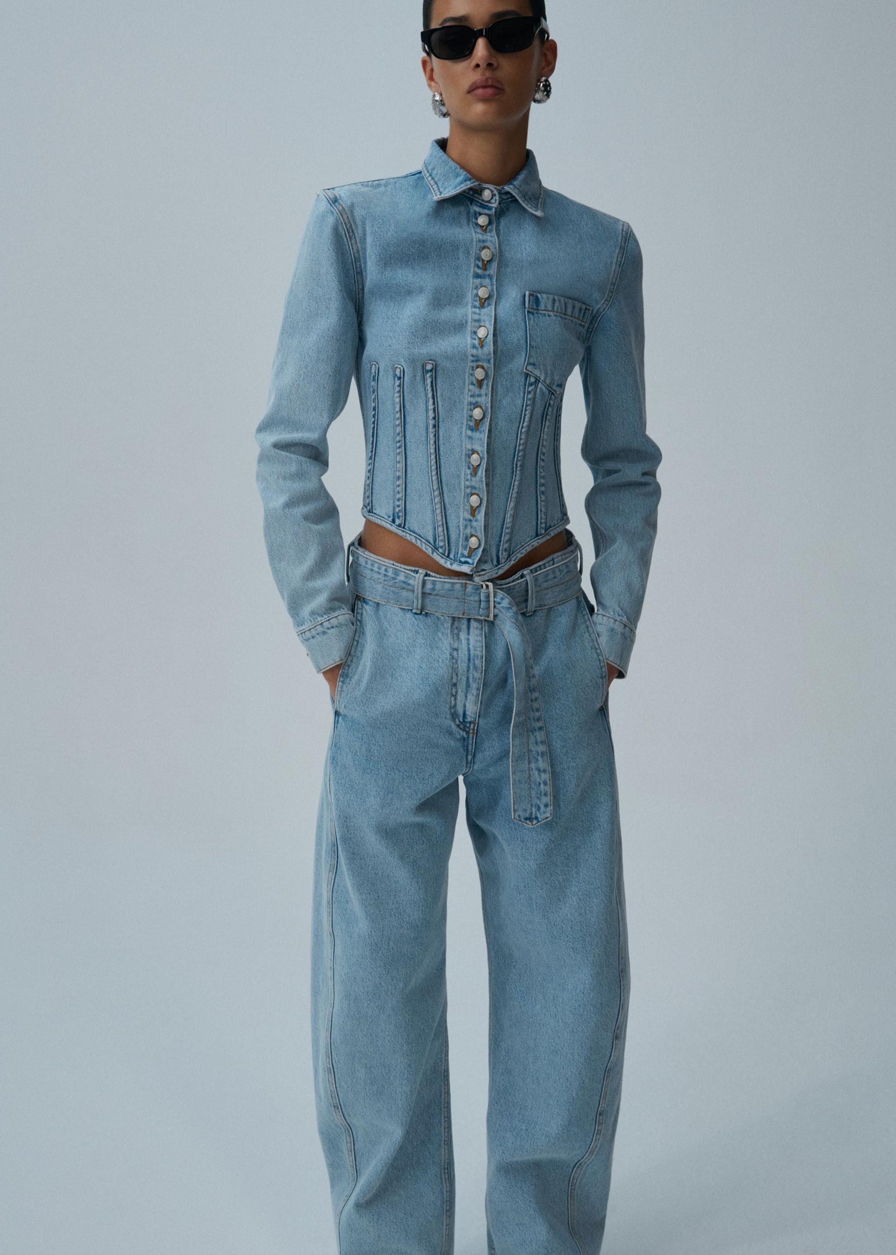 Denim corset shirt in light blue Product Image