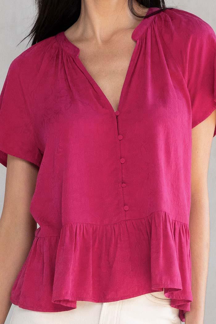 Jacquard Flutter Sleeve Peplum Blouse Product Image