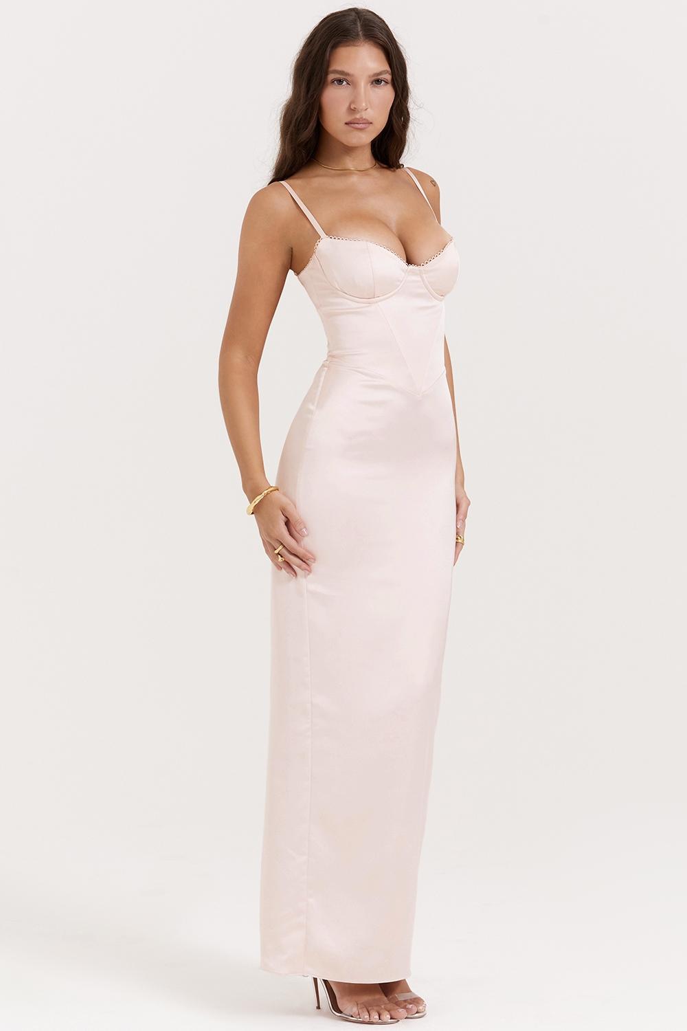 Stefania  soft peach corset maxi dress Product Image