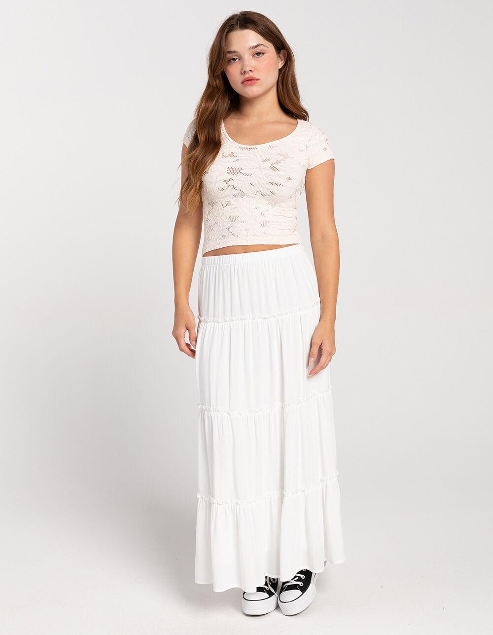 RSQ Womens Seamless Textured Lace Scoop Neck Tee - CREAM Product Image