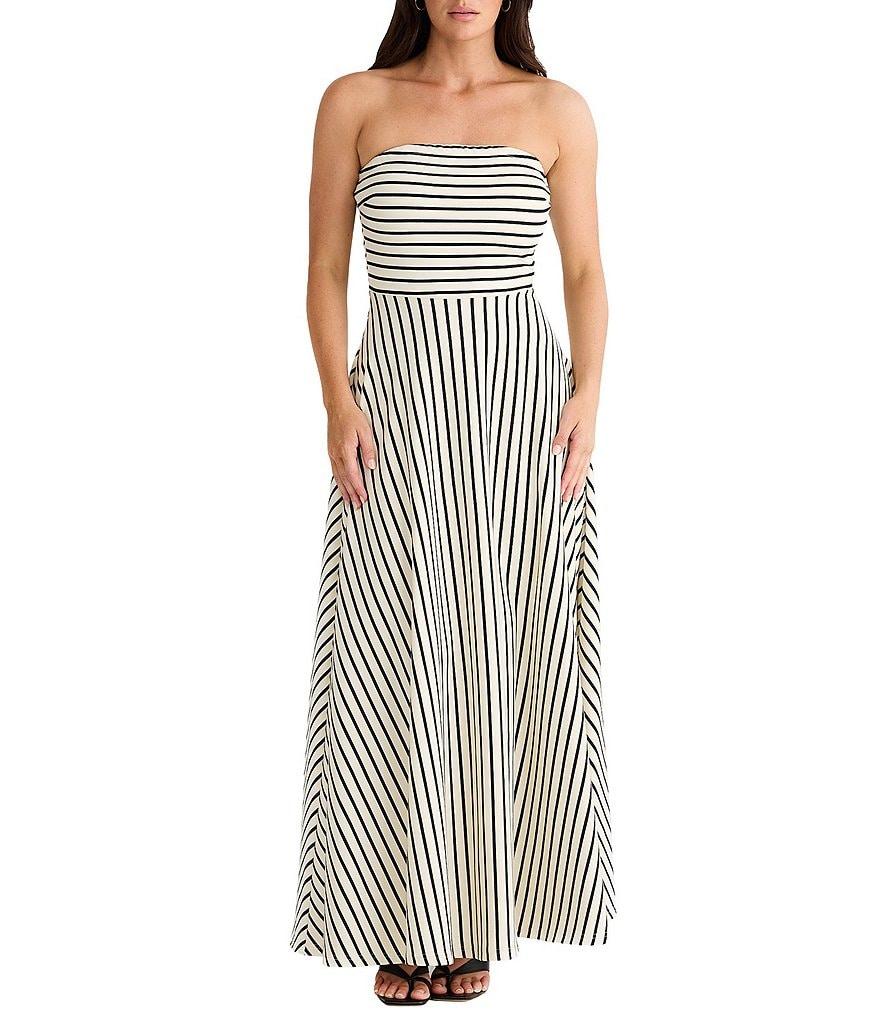 Brave + True Thandie Sleeveless Strapless Horizontal Bodice Stripe Fit And Flare Maxi Dress Product Image
