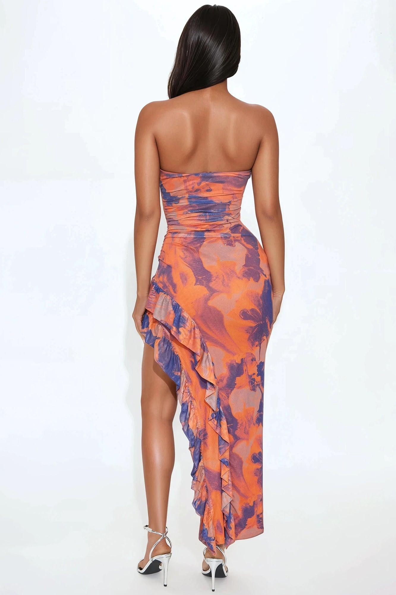 Santana Strapless Mesh Maxi Dress - Orange/combo Product Image