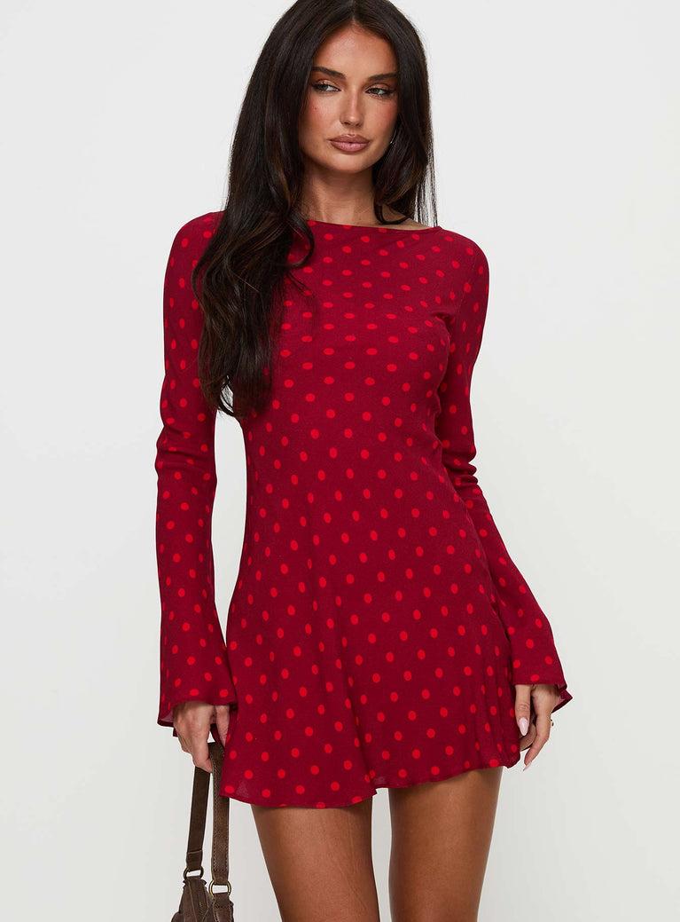 Good Graces Long Sleeve Mini Dress Red Dot Product Image