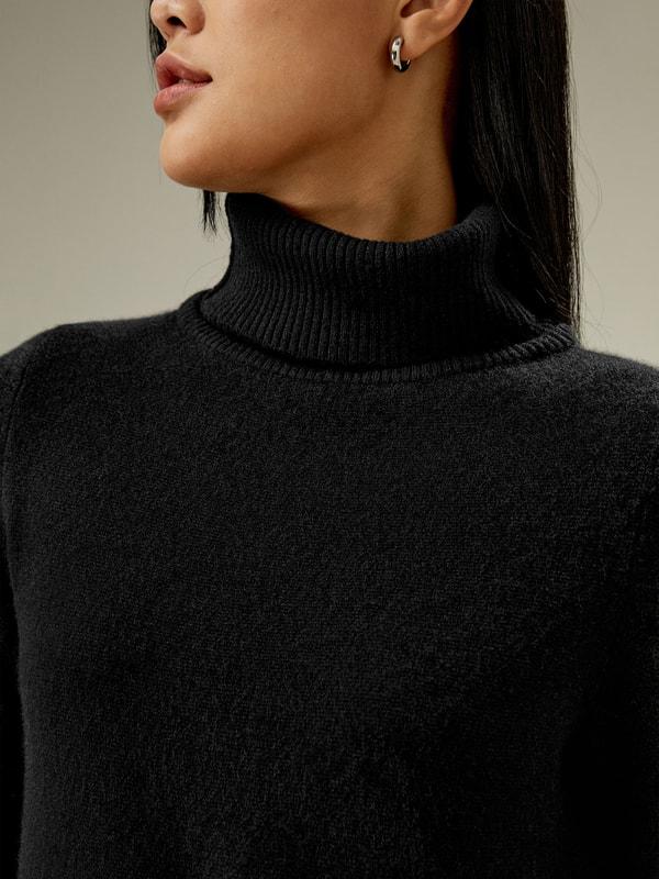 LILYSILK Long Cashmere Jumper Womens - Black Premium Cashmere - Comfortable A-Line Jumpers M Product Image