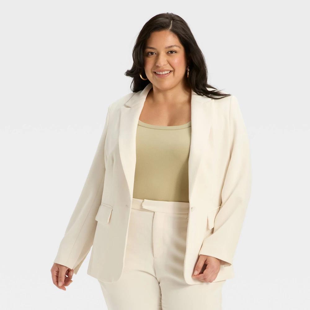 Women's Signature Crepe Nipped Waist Blazer - A New Day™ Cream Product Image