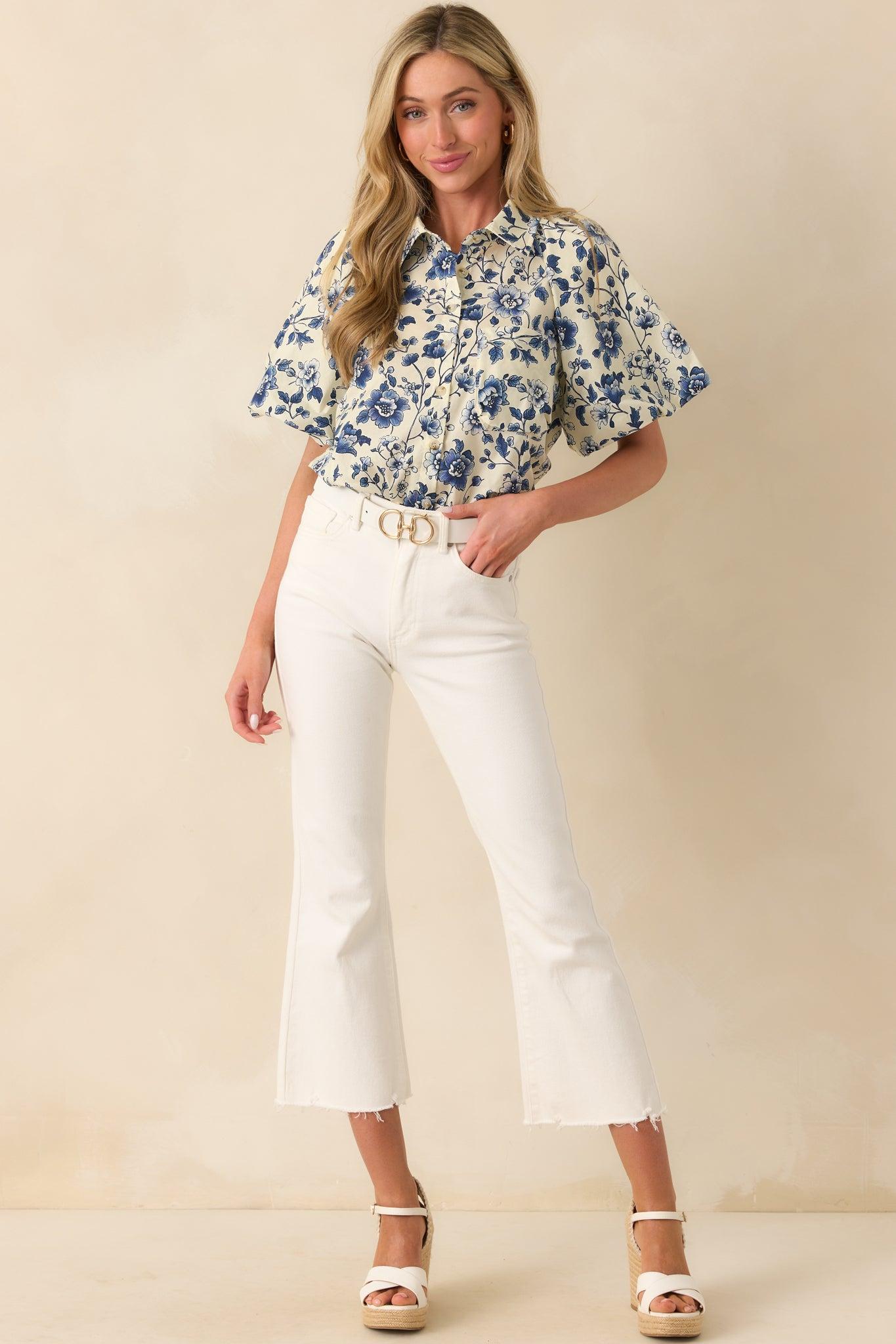 Terrific Timing White Cropped Flare Jeans Product Image