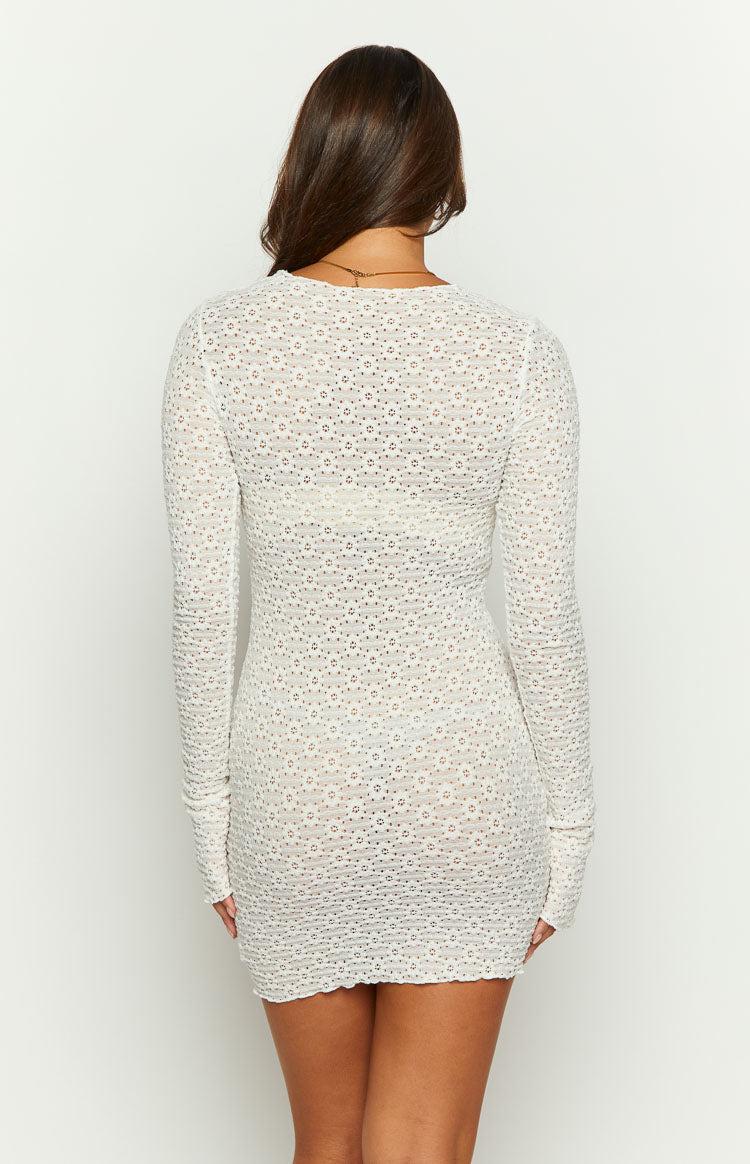 Taphy White Long Sleeve Mini Dress Product Image