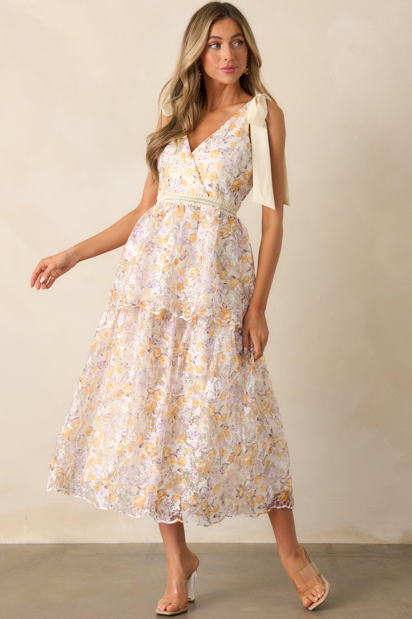 Time For Tea Apricot Floral Maxi Dress Product Image