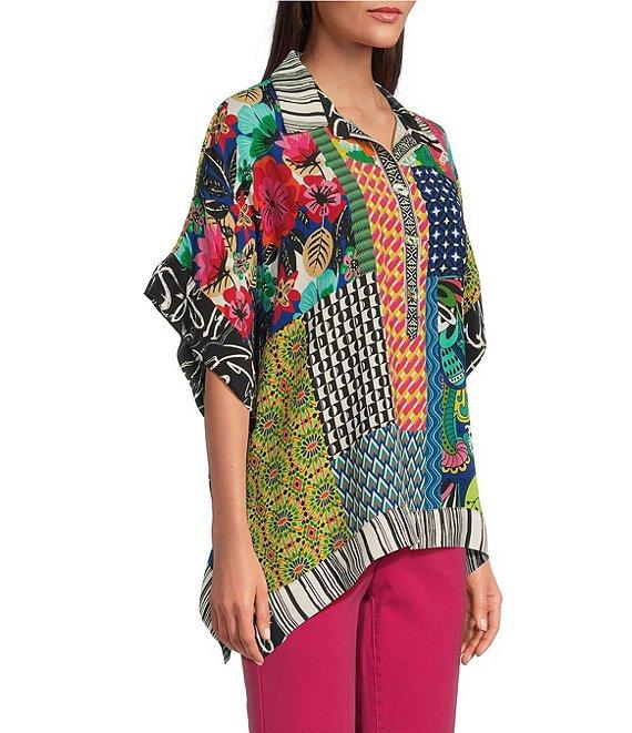 John Mark Patch Print Collared Short Sleeve Button Front Tunic Product Image