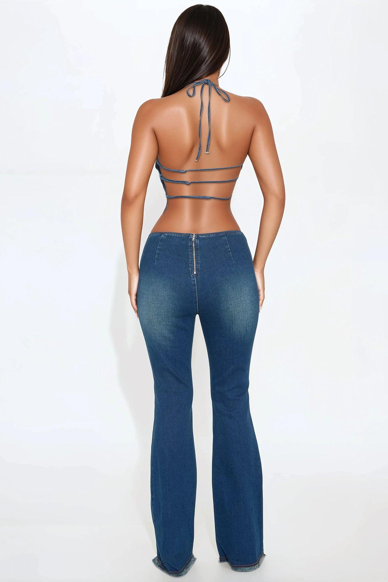 Tied Down Denim Pant Set - Dark Wash Product Image