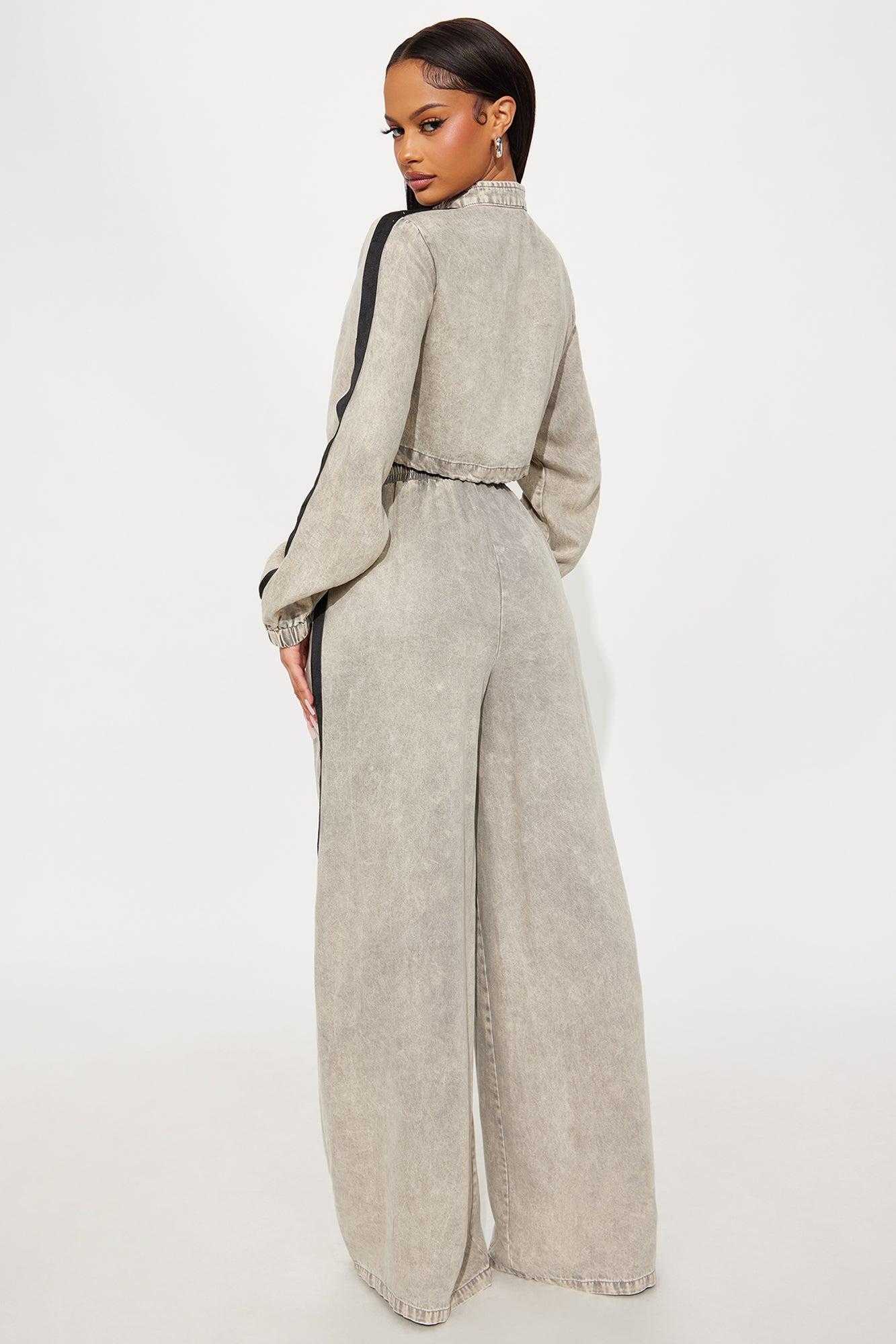 On The Move Washed Pant Set - Grey Product Image