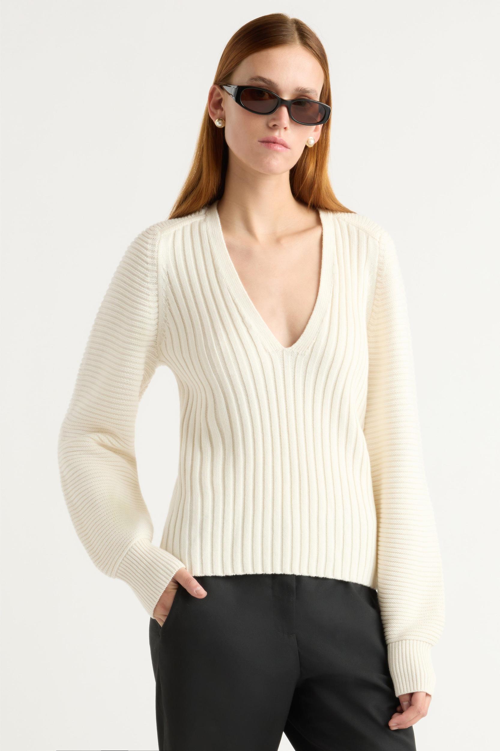 Sanne Ottoman-Knit V-Neck Sweater Product Image