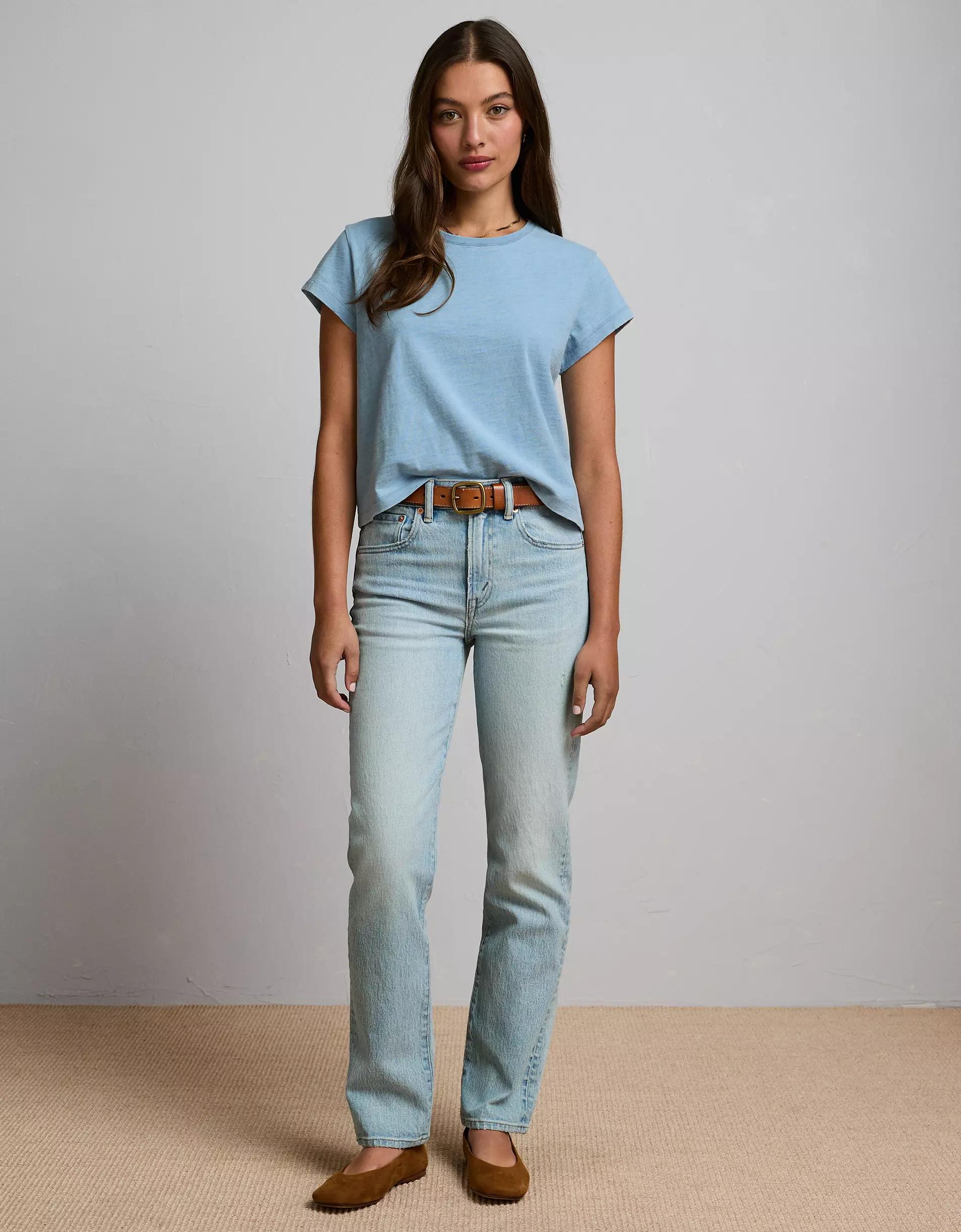 AE77 Premium Boxy Cropped Crewneck T-Shirt Product Image