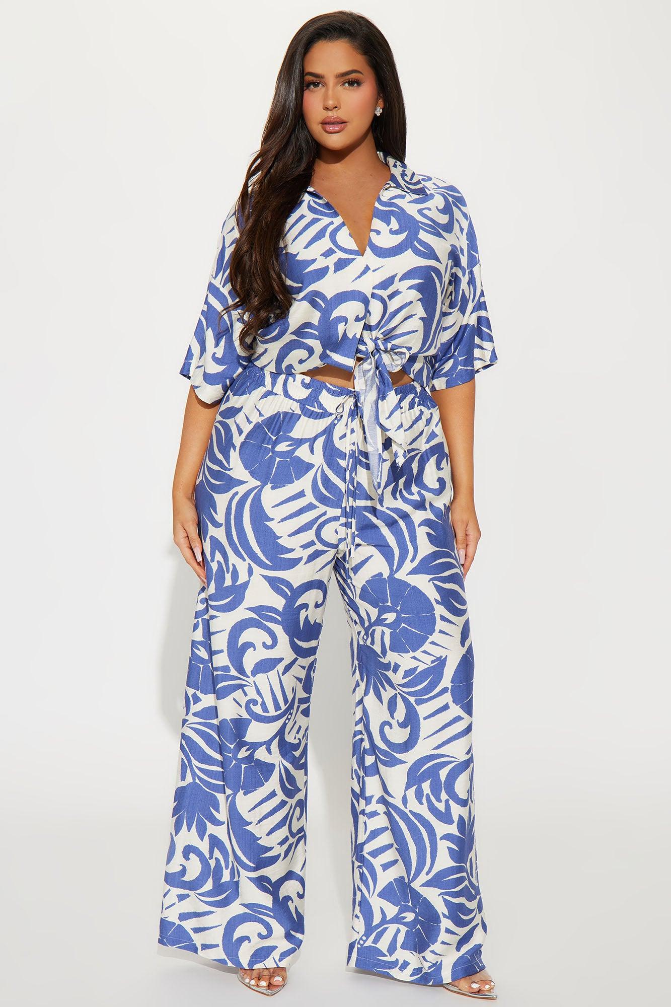 Mykonos Linen Pant Set - Blue/combo Product Image
