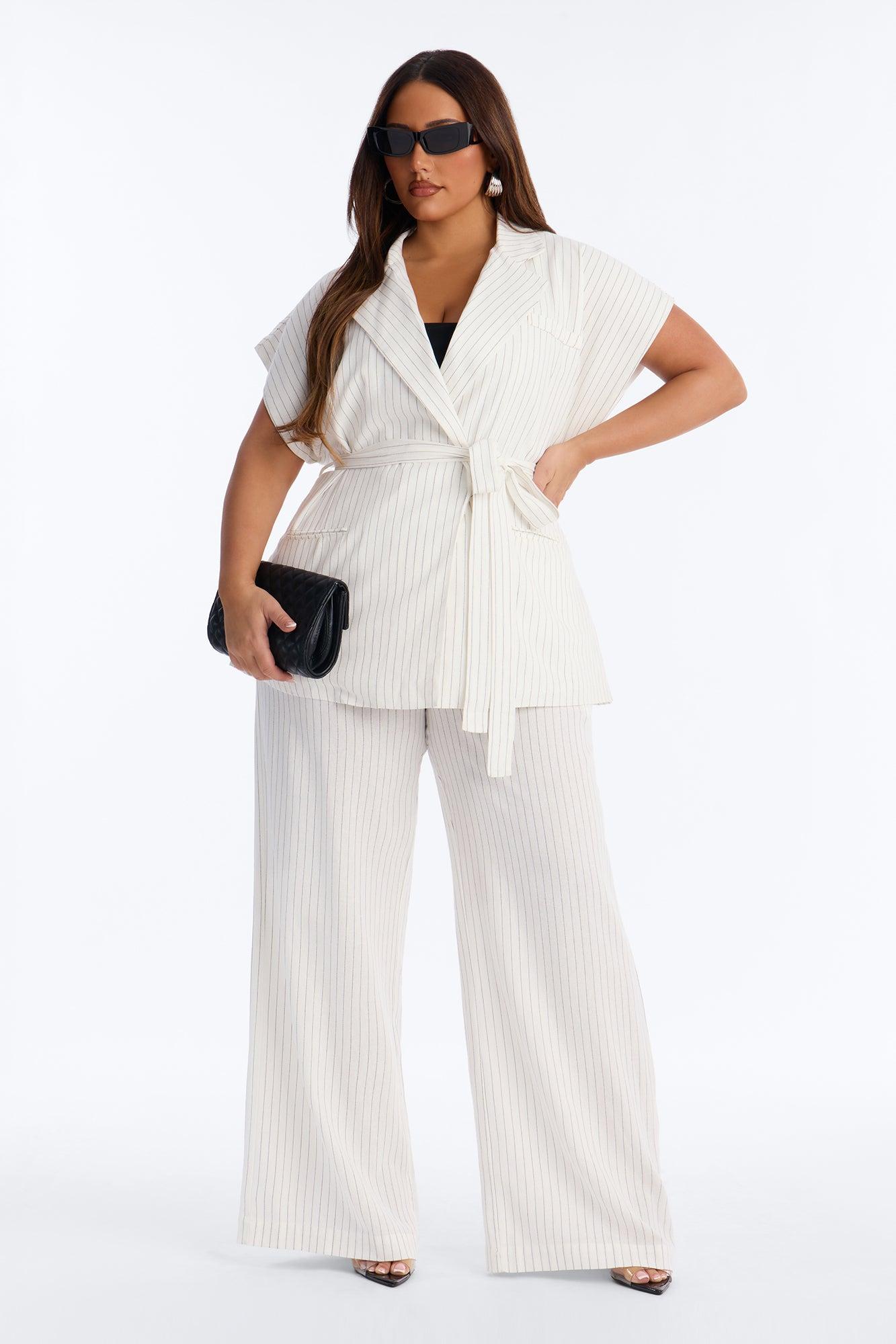 Juno Pinstripe Wide Leg Linen Trouser Pant - Ivory/combo Female Product Image