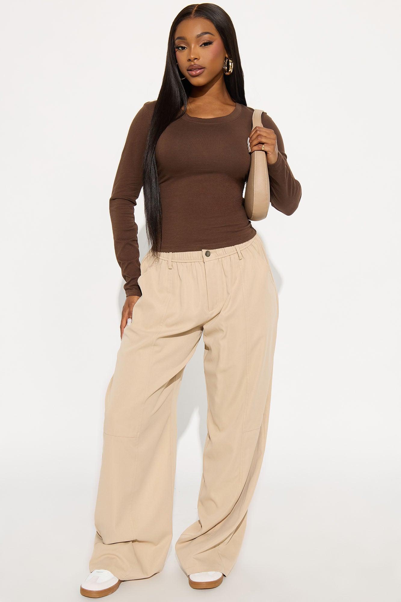 Elise Round Neck Long Sleeve Top - Mocha Female Product Image