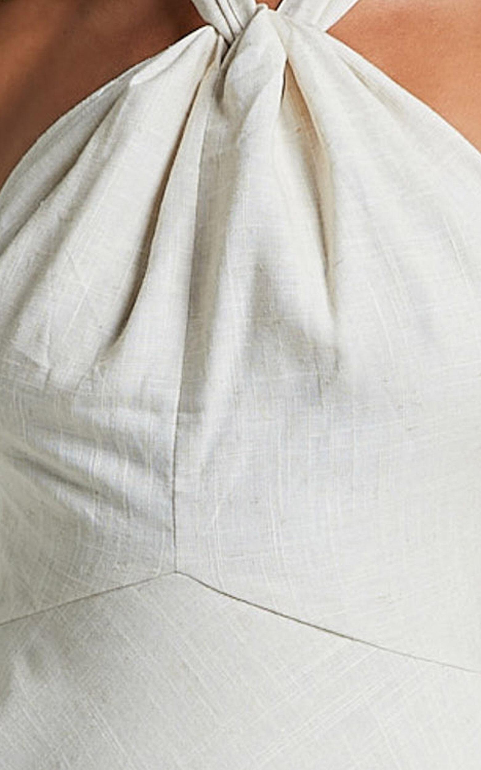 Louie Mini Dress - Linen Halter Neck Dress in Natural Product Image