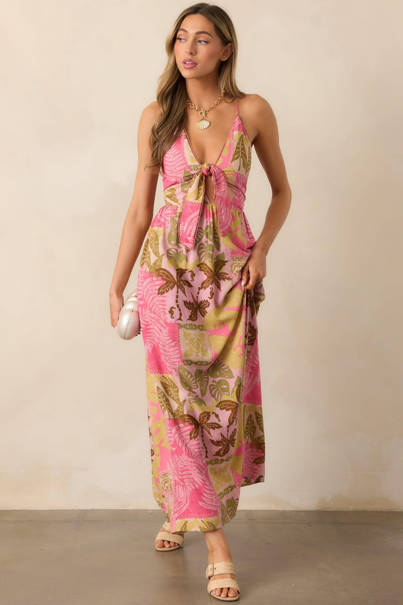 Just Passing Through Pink Tropical Print Maxi Dress Product Image