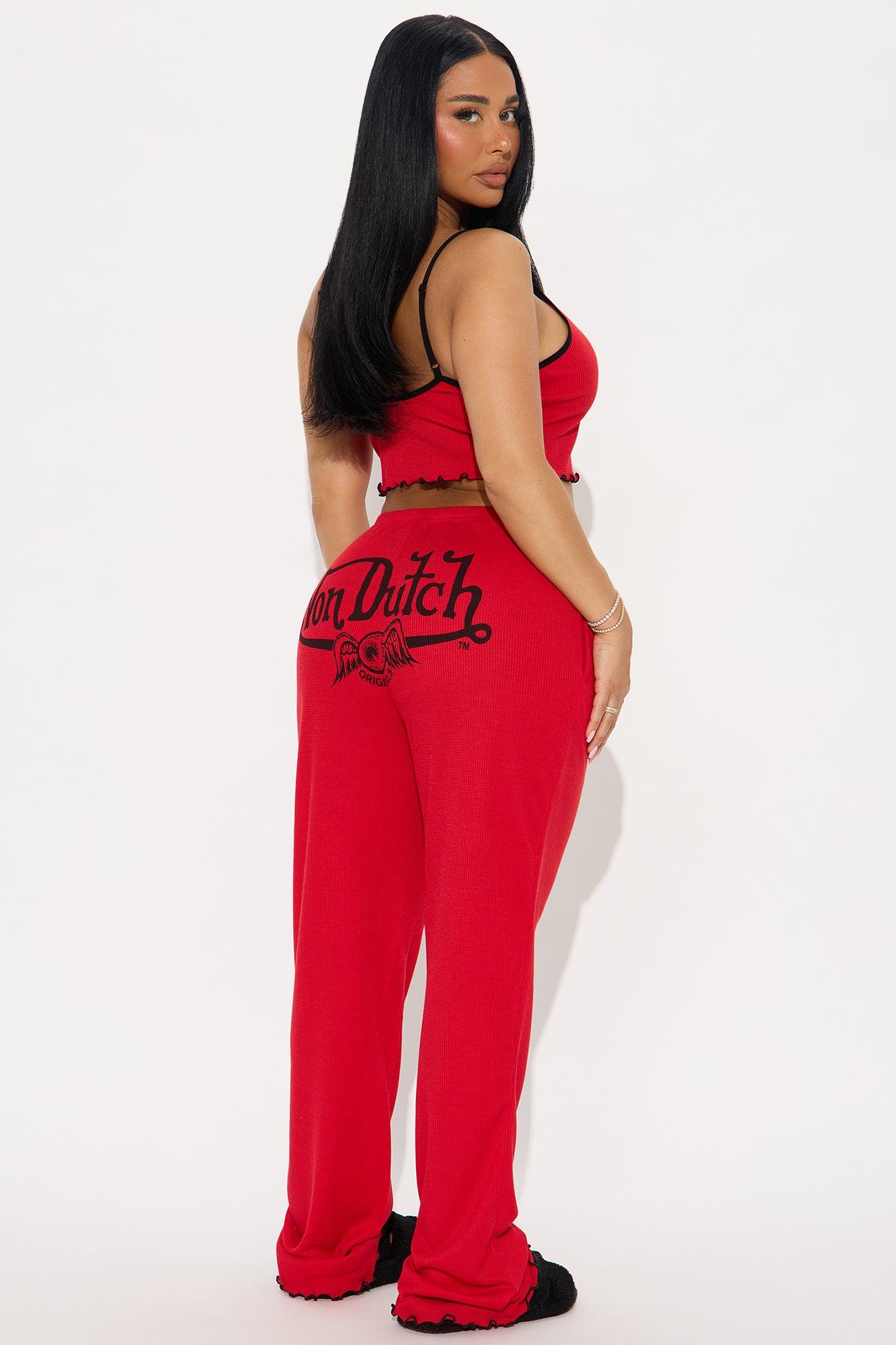 Von Dutch Waffle Cami PJ Pant Set - Red/Black Female Product Image