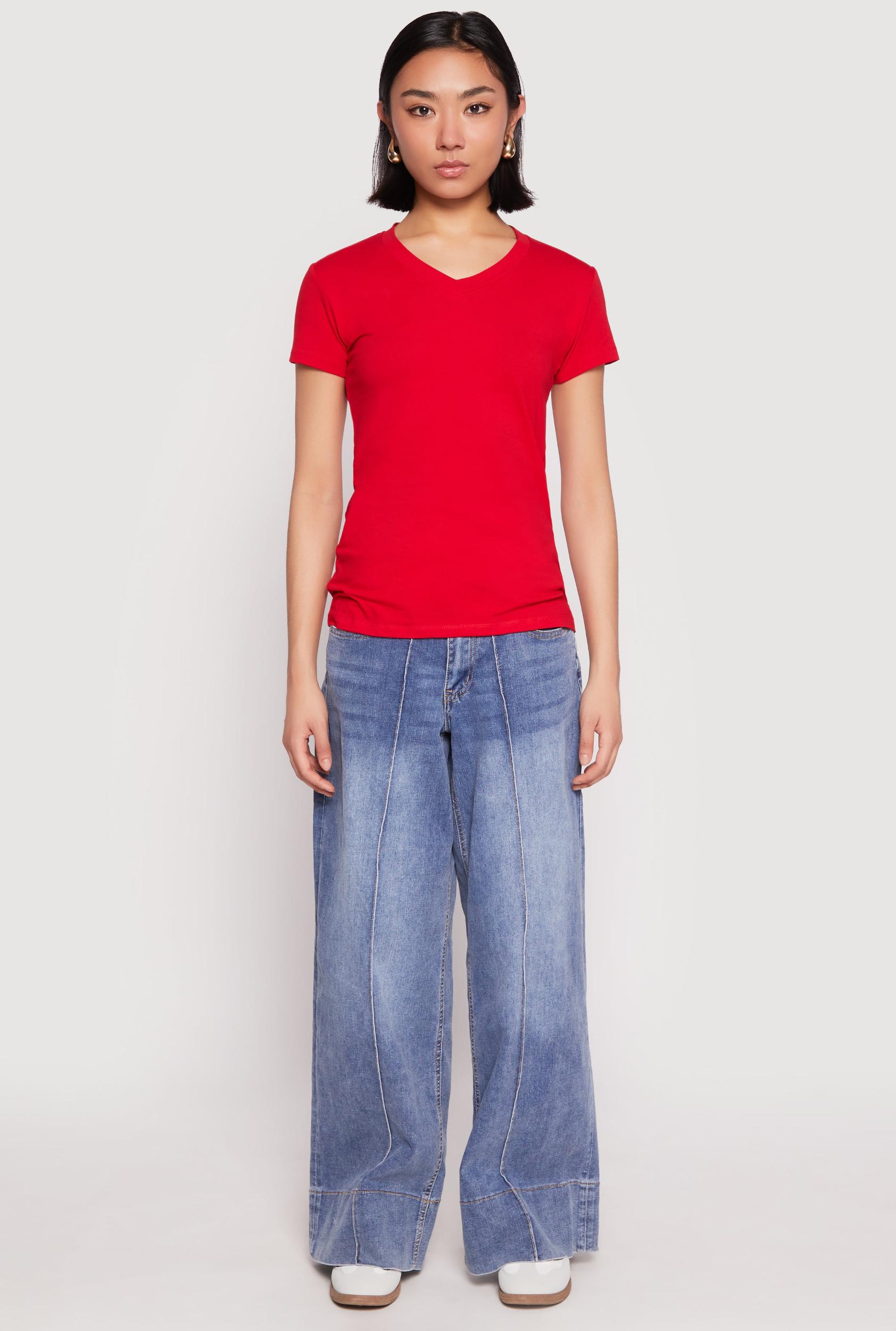 Womens V Neck Short Sleeve Tee Product Image