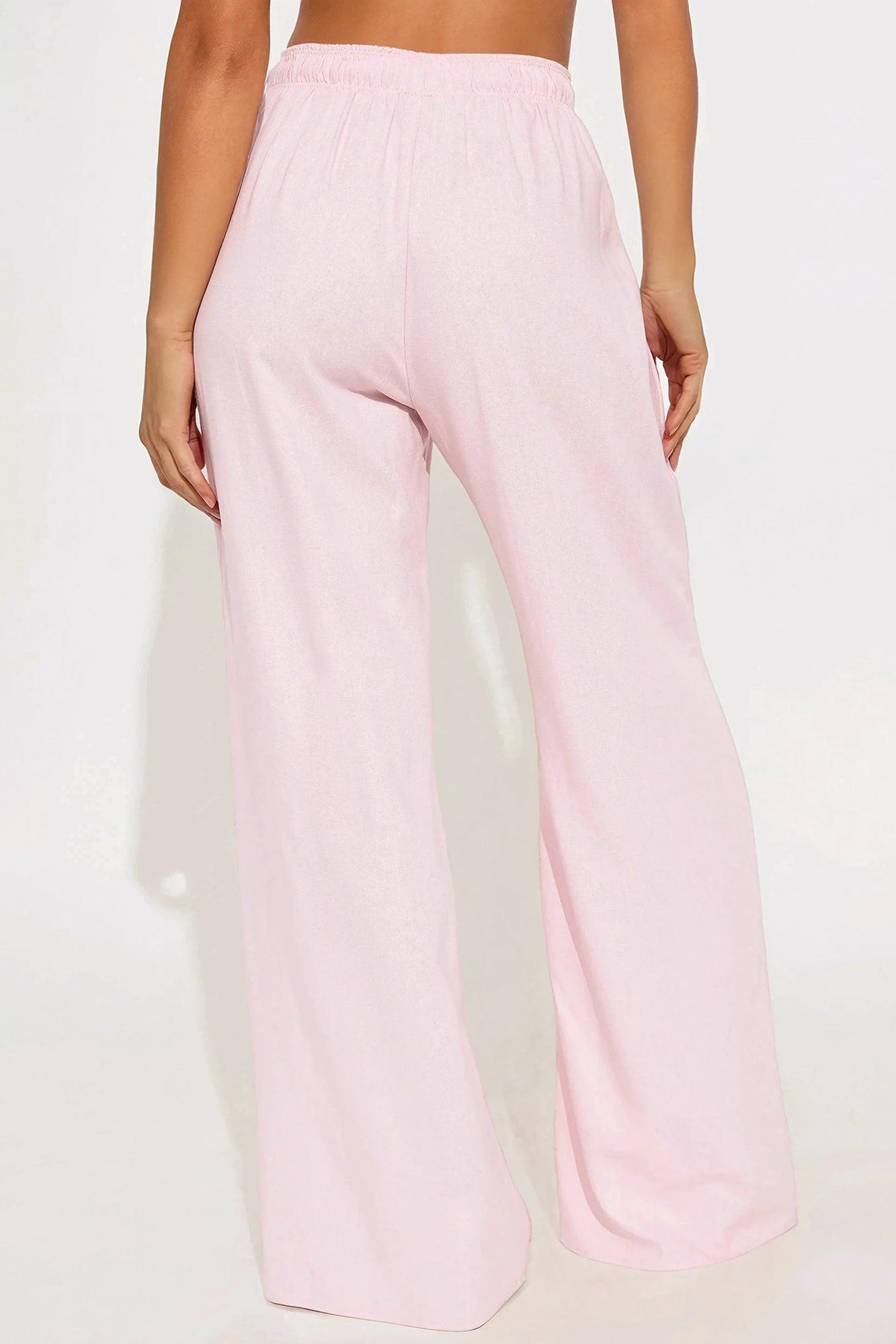 Mila Linen Wide Leg Pant - Pink Product Image