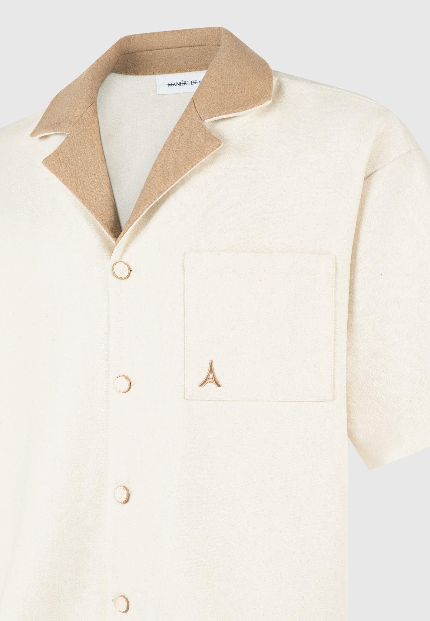 Boxy Wool Revere Shirt - Cream/Brown Male Product Image