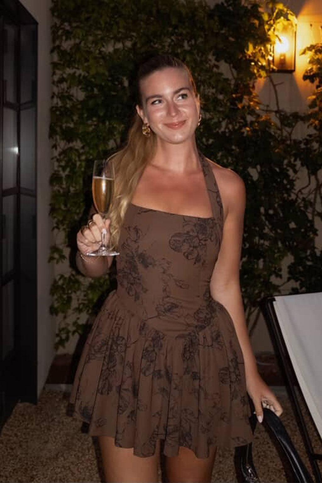 Chocolate Rouge Drop Waist Halter Mini Dress Product Image