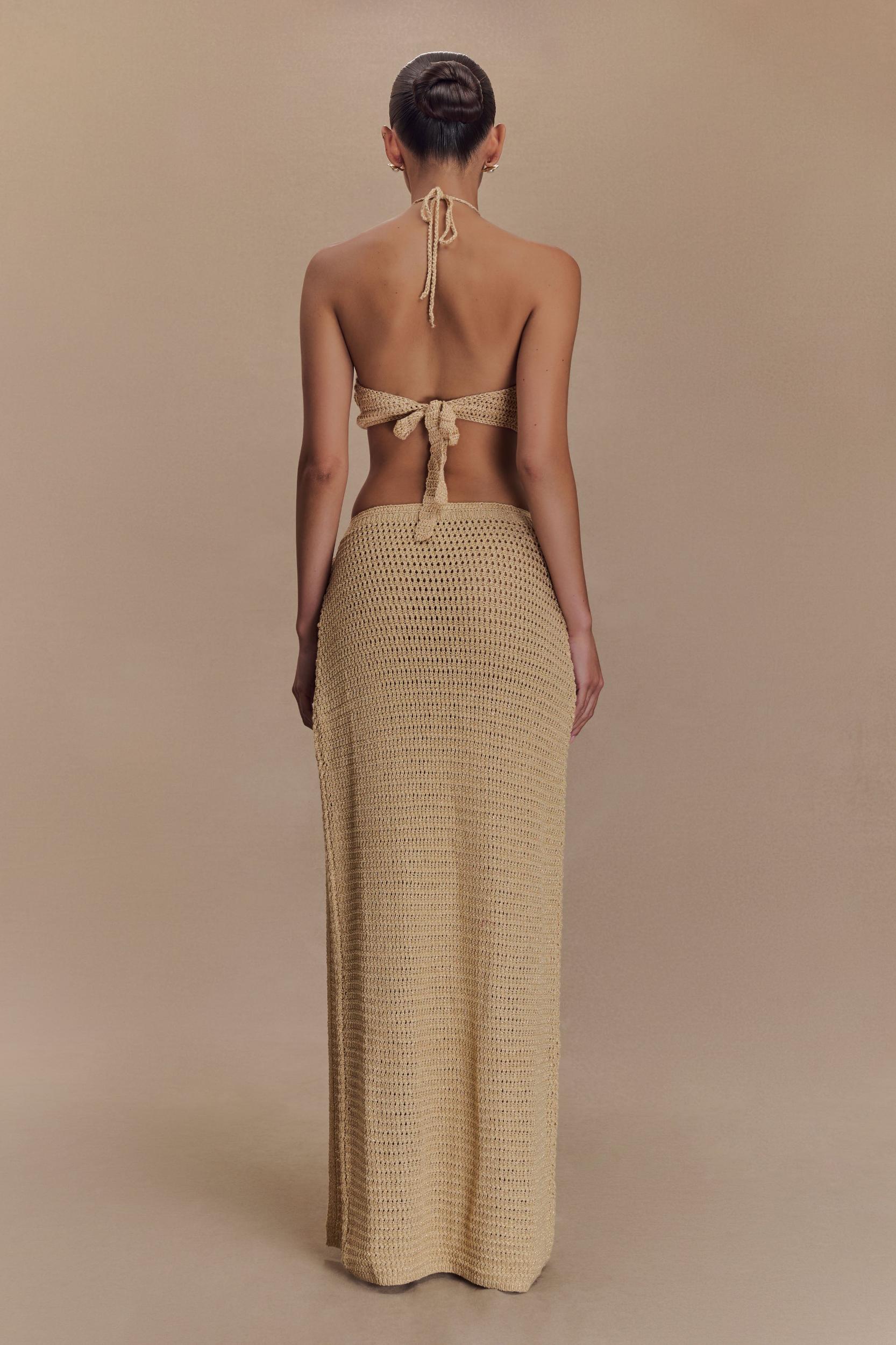 Abigail Floral Crochet Maxi Skirt - Gold Product Image