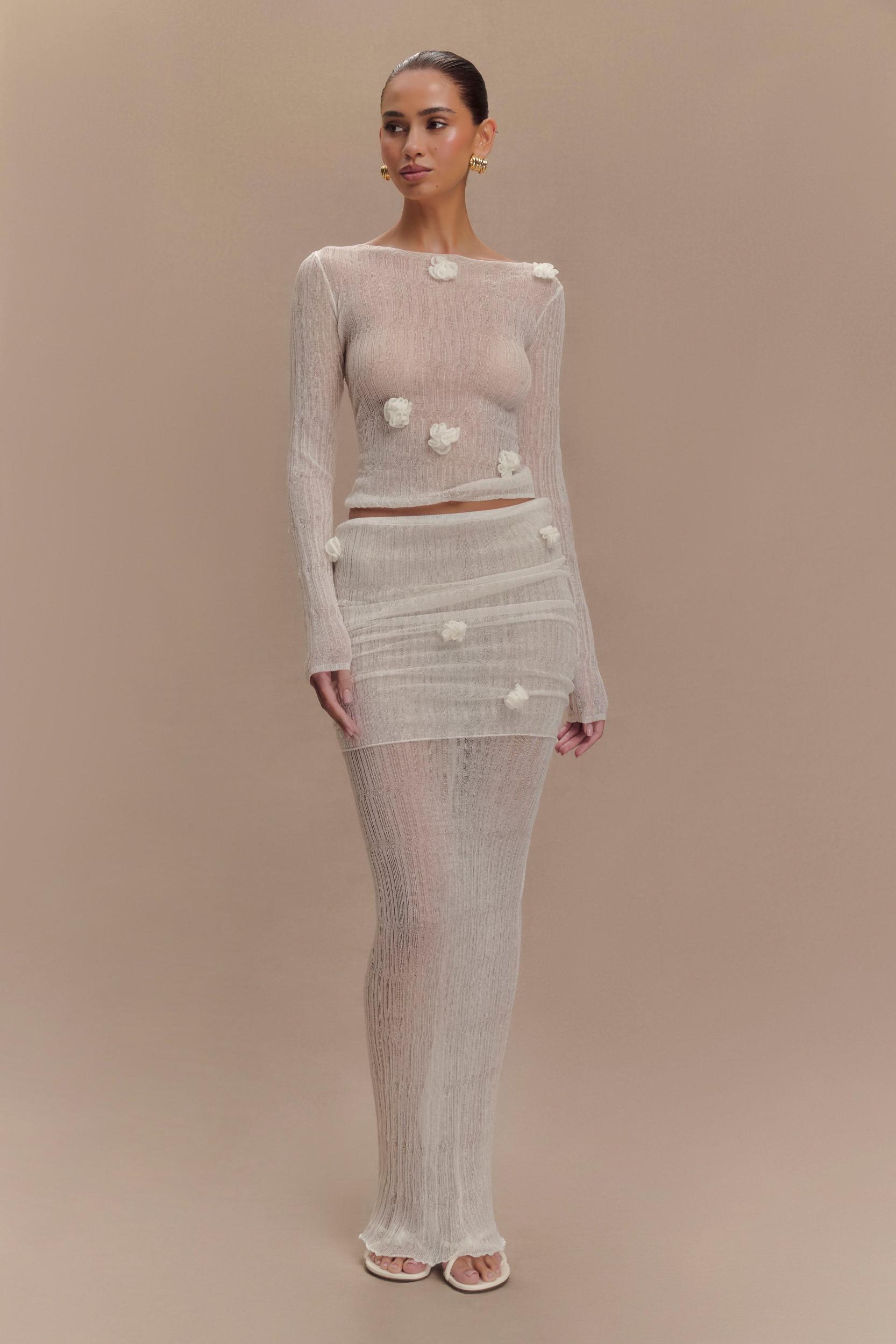 Orianna Orchid Long Sleeve Knit Top - Ivory Product Image