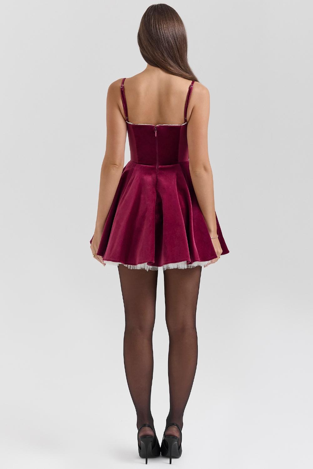 Minimoiselle  burgundy velvet tulle mini dress Product Image