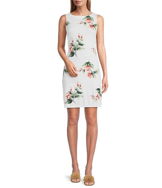 Tommy Bahama Darcy Florentina Drapey Ponte Jersey Round Neck Sleeveless Sheath Dress Product Image