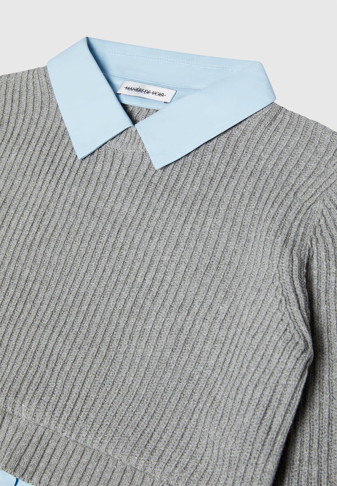 Knitted Jumper with Shirt Detail - Blue/Grey Female Product Image